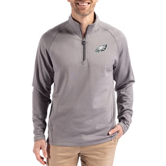 Men's Cutter & Buck  Heather Gray Philadelphia Eagles Peshastin Eco Fleece Tri-Blend Raglan Recycled Quarter-Zip Jacket