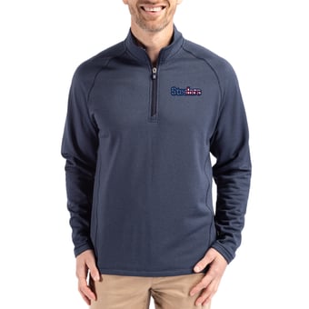 Men's Cutter & Buck  Heather Navy Pittsburgh Steelers Peshastin Eco Fleece Tri-Blend Raglan Recycled Quarter-Zip Jacket