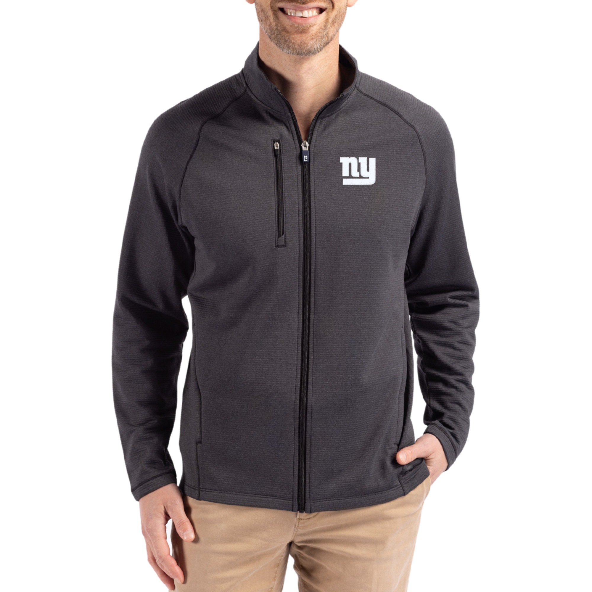 Men's Cutter & Buck  Heather Black New York Giants Peshastin Eco Fleece Recycled Raglan Tri-Blend Full-Zip Jacket
