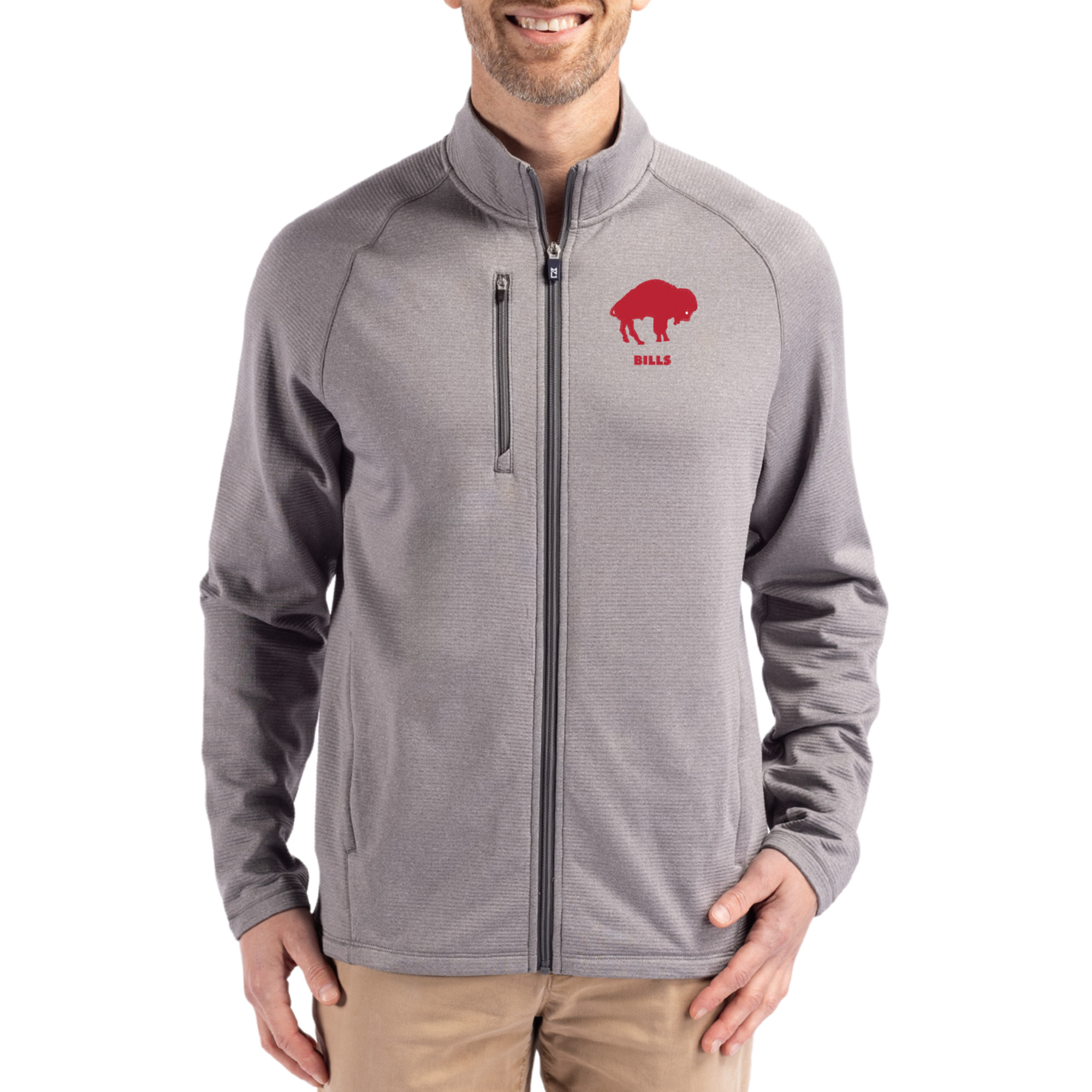Men's Cutter & Buck Heather Gray Buffalo Bills Peshastin Eco Fleece Recycled Raglan Tri-Blend Full-Zip Jacket