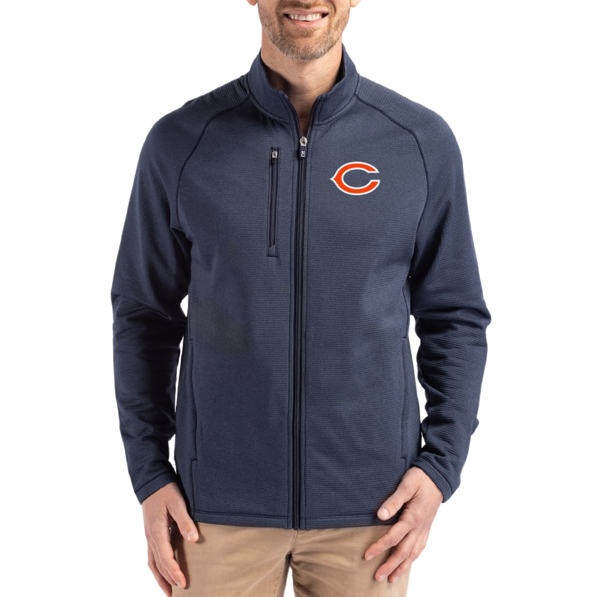 Men's Cutter & Buck  Heather Navy Chicago Bears Peshastin Eco Fleece Recycled Raglan Tri-Blend Full-Zip Jacket