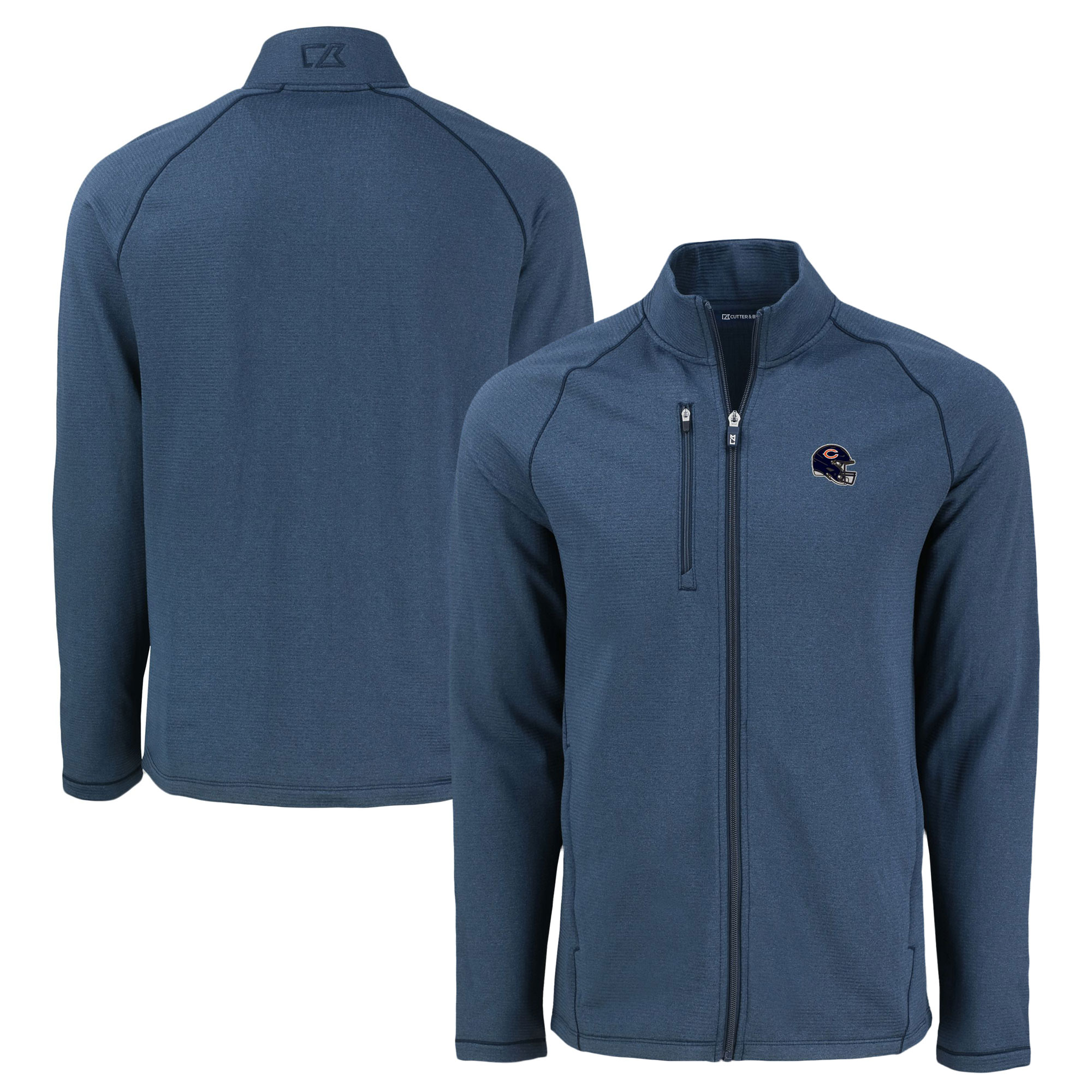 Men's Cutter & Buck Heather Navy Chicago Bears Peshastin Eco Fleece Recycled Raglan Tri-Blend Full-Zip Jacket