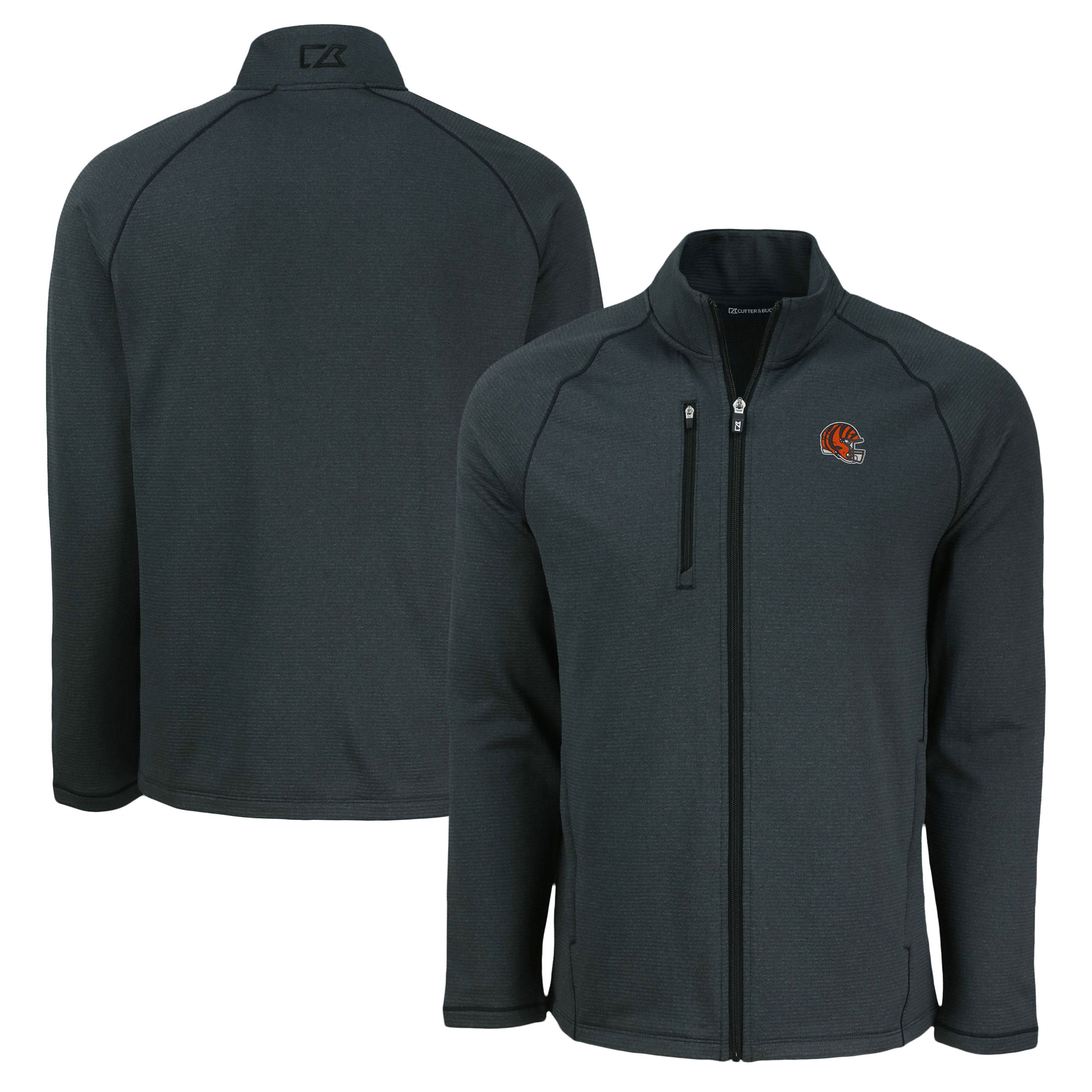 Men's Cutter & Buck Heather Black Cincinnati Bengals Peshastin Eco Fleece Recycled Raglan Tri-Blend Full-Zip Jacket