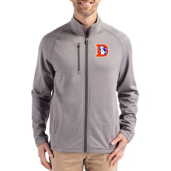 Men's Cutter & Buck  Heather Gray Denver Broncos Peshastin Eco Fleece Recycled Raglan Tri-Blend Full-Zip Jacket