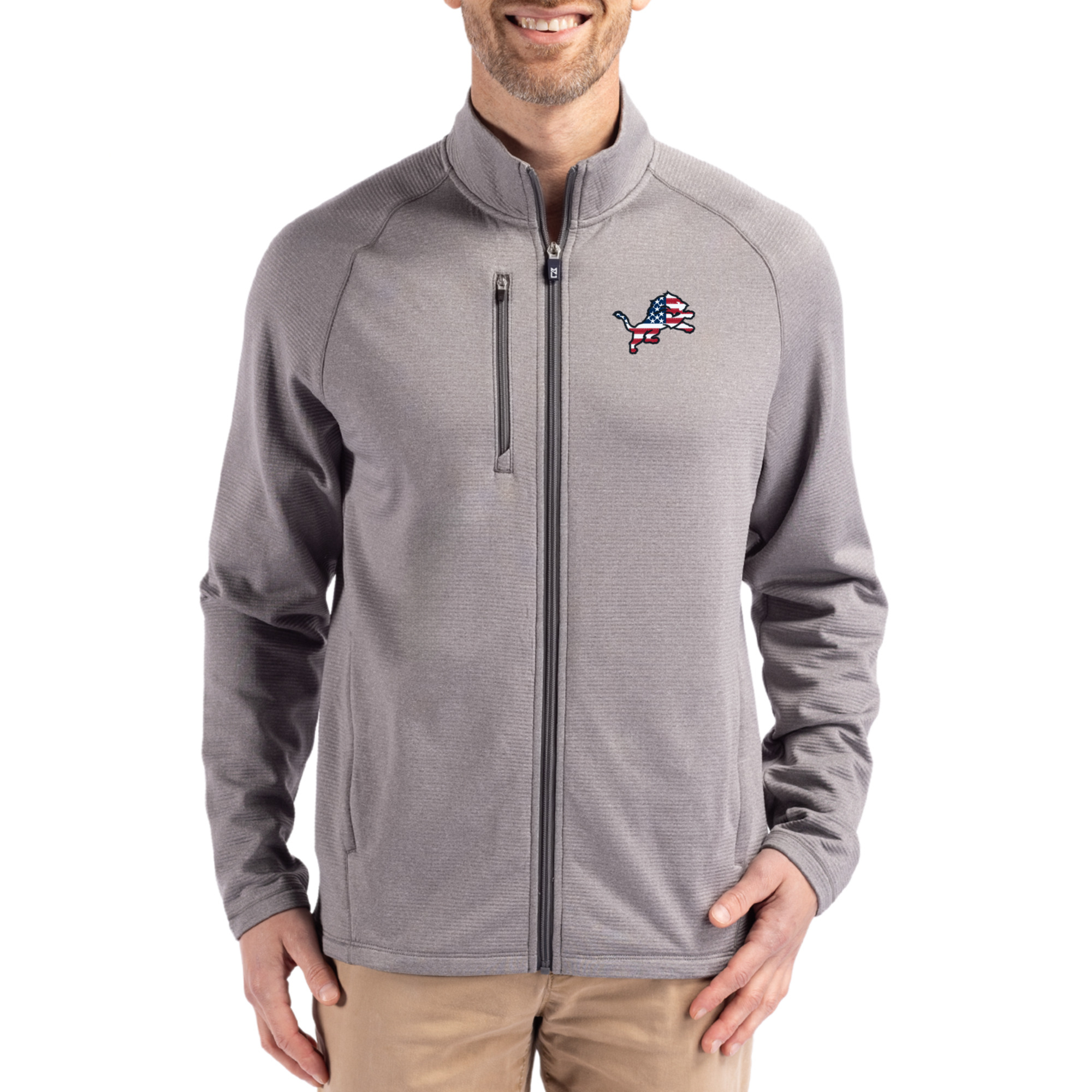 Men's Cutter & Buck Heather Gray Detroit Lions Peshastin Eco Fleece Recycled Raglan Tri-Blend Full-Zip Jacket
