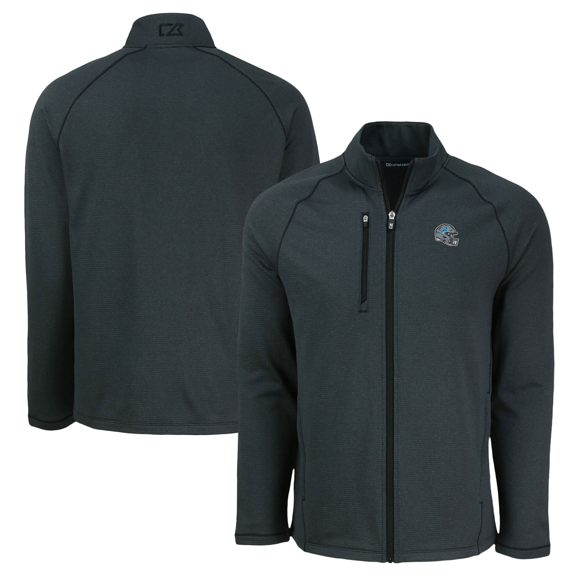 Men's Cutter & Buck Heather Black Detroit Lions Peshastin Eco Fleece Recycled Raglan Tri-Blend Full-Zip Jacket