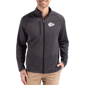 Men's Cutter & Buck  Heather Black Kansas City Chiefs Peshastin Eco Fleece Recycled Raglan Tri-Blend Full-Zip Jacket