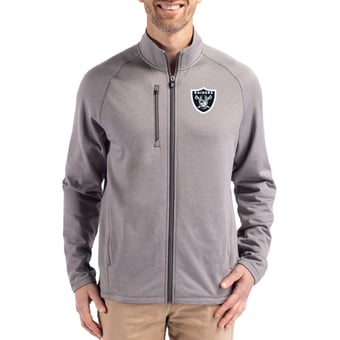 Men's Cutter & Buck  Heather Gray Las Vegas Raiders Peshastin Eco Fleece Recycled Raglan Tri-Blend Full-Zip Jacket