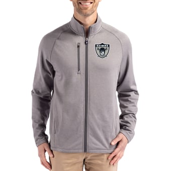 Men's Cutter & Buck  Heather Gray Las Vegas Raiders Peshastin Eco Fleece Recycled Raglan Tri-Blend Full-Zip Jacket