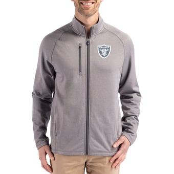 Men's Cutter & Buck  Heather Gray Las Vegas Raiders Peshastin Eco Fleece Recycled Raglan Tri-Blend Full-Zip Jacket