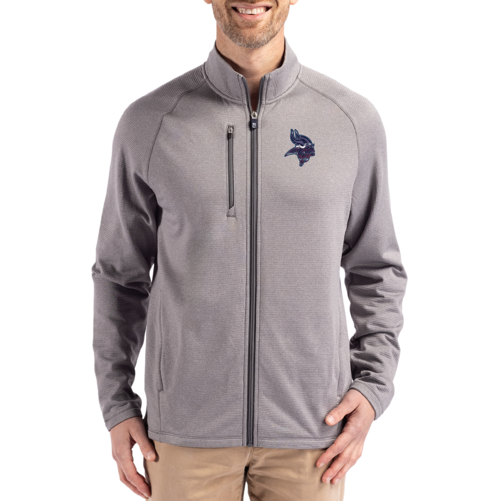Men's Cutter & Buck Heather Gray Minnesota Vikings Peshastin Eco Fleece Recycled Raglan Tri-Blend Full-Zip Jacket
