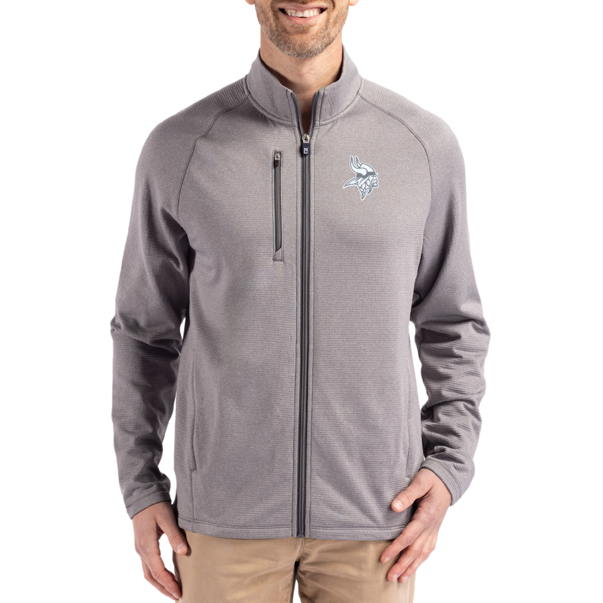 Men's Cutter & Buck  Heather Gray Minnesota Vikings Peshastin Eco Fleece Recycled Raglan Tri-Blend Full-Zip Jacket