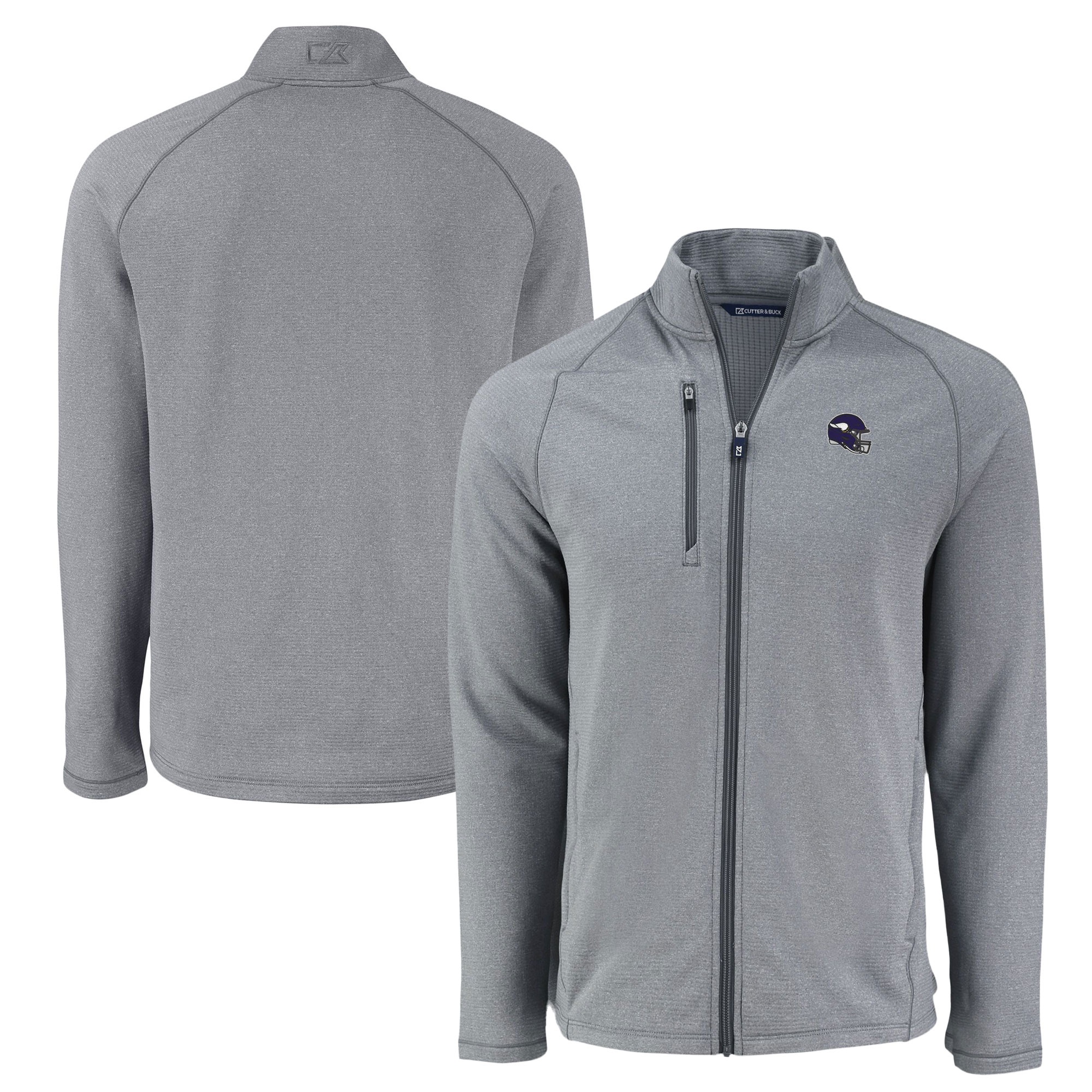 Men's Cutter & Buck Heather Gray Minnesota Vikings Peshastin Eco Fleece Recycled Raglan Tri-Blend Full-Zip Jacket