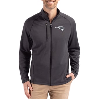Men's Cutter & Buck  Heather Black New England Patriots Peshastin Eco Fleece Recycled Raglan Tri-Blend Full-Zip Jacket