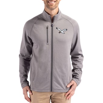 Men's Cutter & Buck  Heather Gray Philadelphia Eagles Peshastin Eco Fleece Recycled Raglan Tri-Blend Full-Zip Jacket