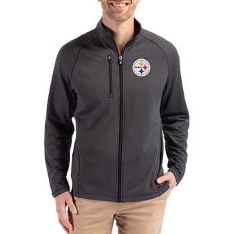 Men's Cutter & Buck  Heather Black Pittsburgh Steelers Peshastin Eco Fleece Recycled Raglan Tri-Blend Full-Zip Jacket