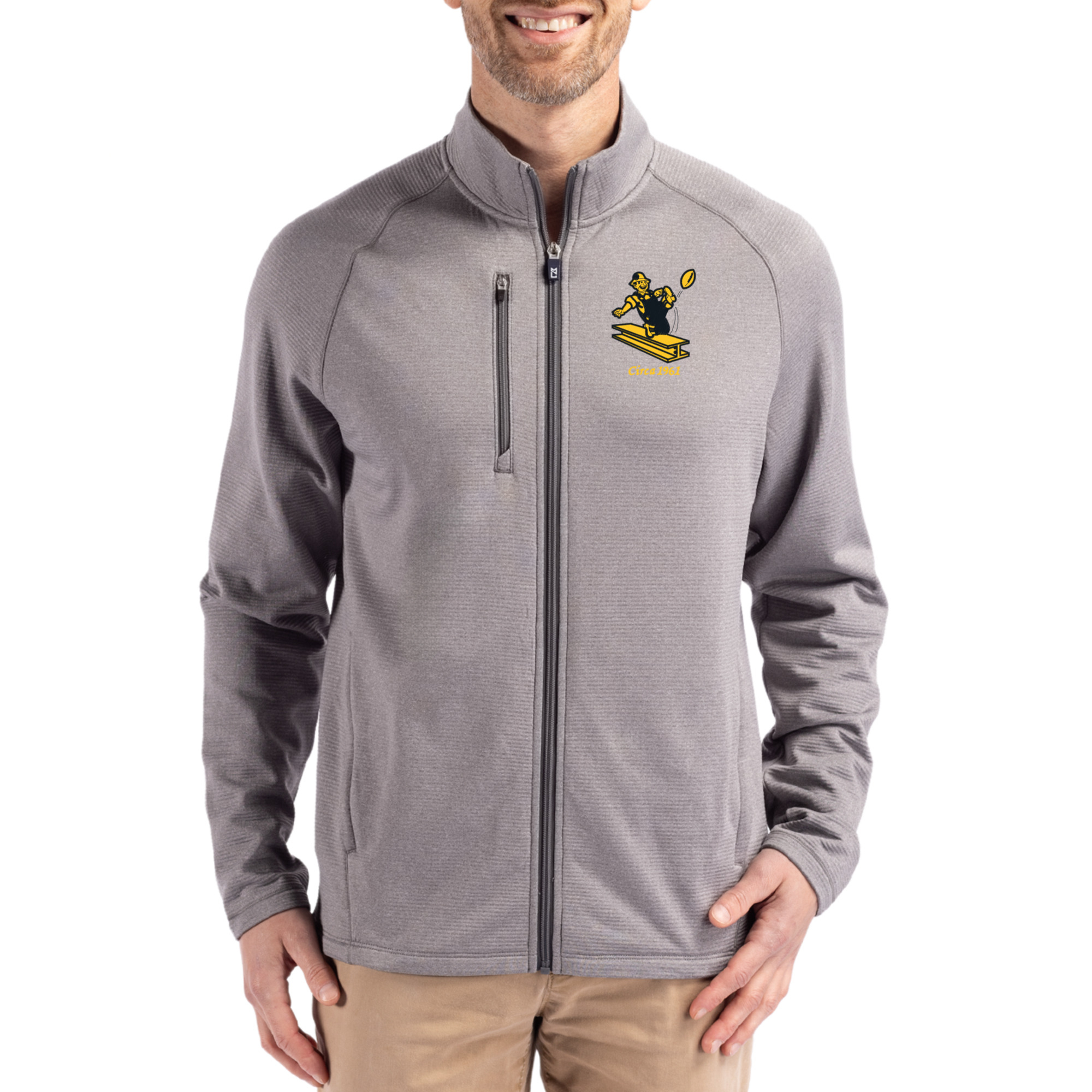 Men's Cutter & Buck  Heather Gray Pittsburgh Steelers Peshastin Eco Fleece Recycled Raglan Tri-Blend Full-Zip Jacket
