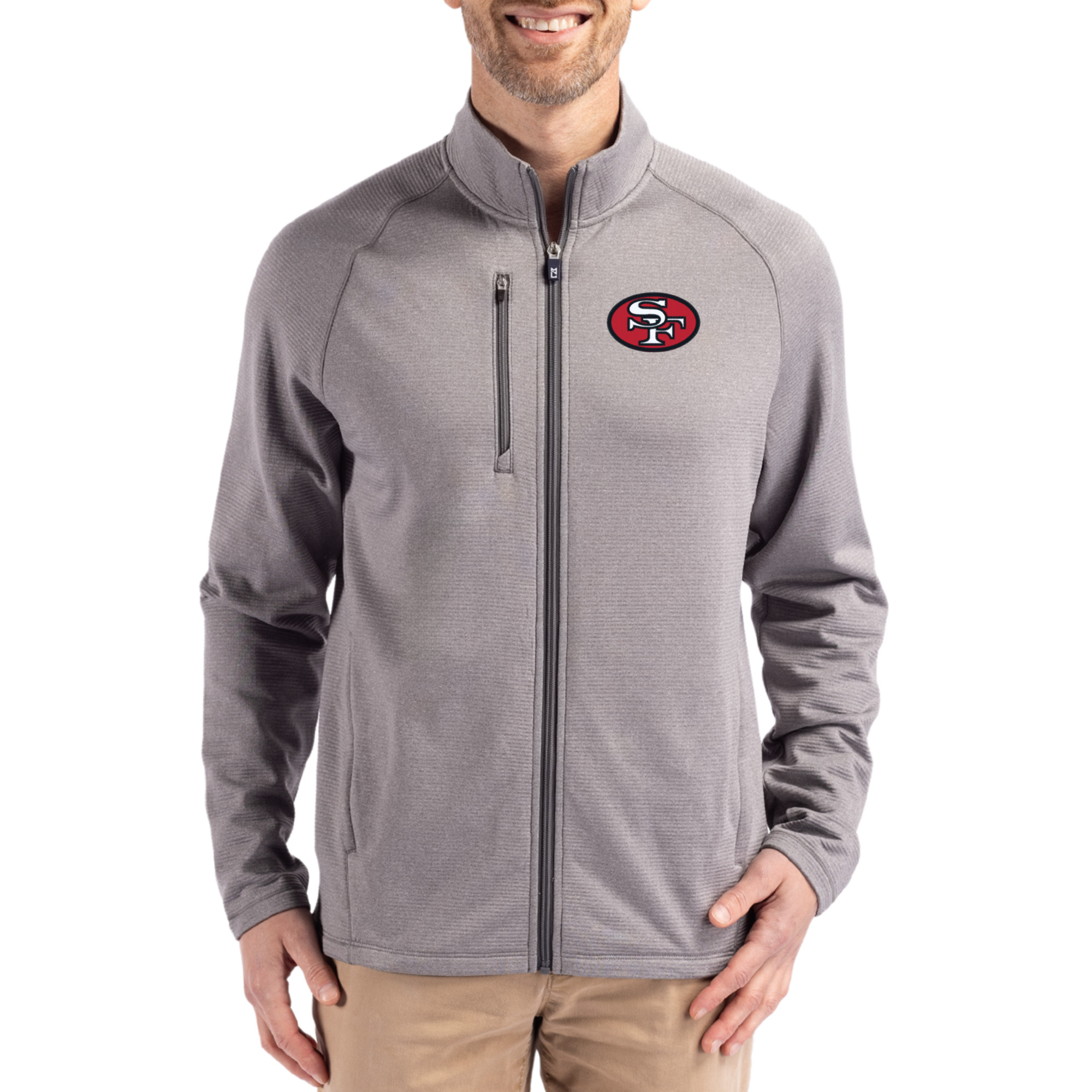 Men's Cutter & Buck  Heather Gray San Francisco 49ers Peshastin Eco Fleece Recycled Raglan Tri-Blend Full-Zip Jacket