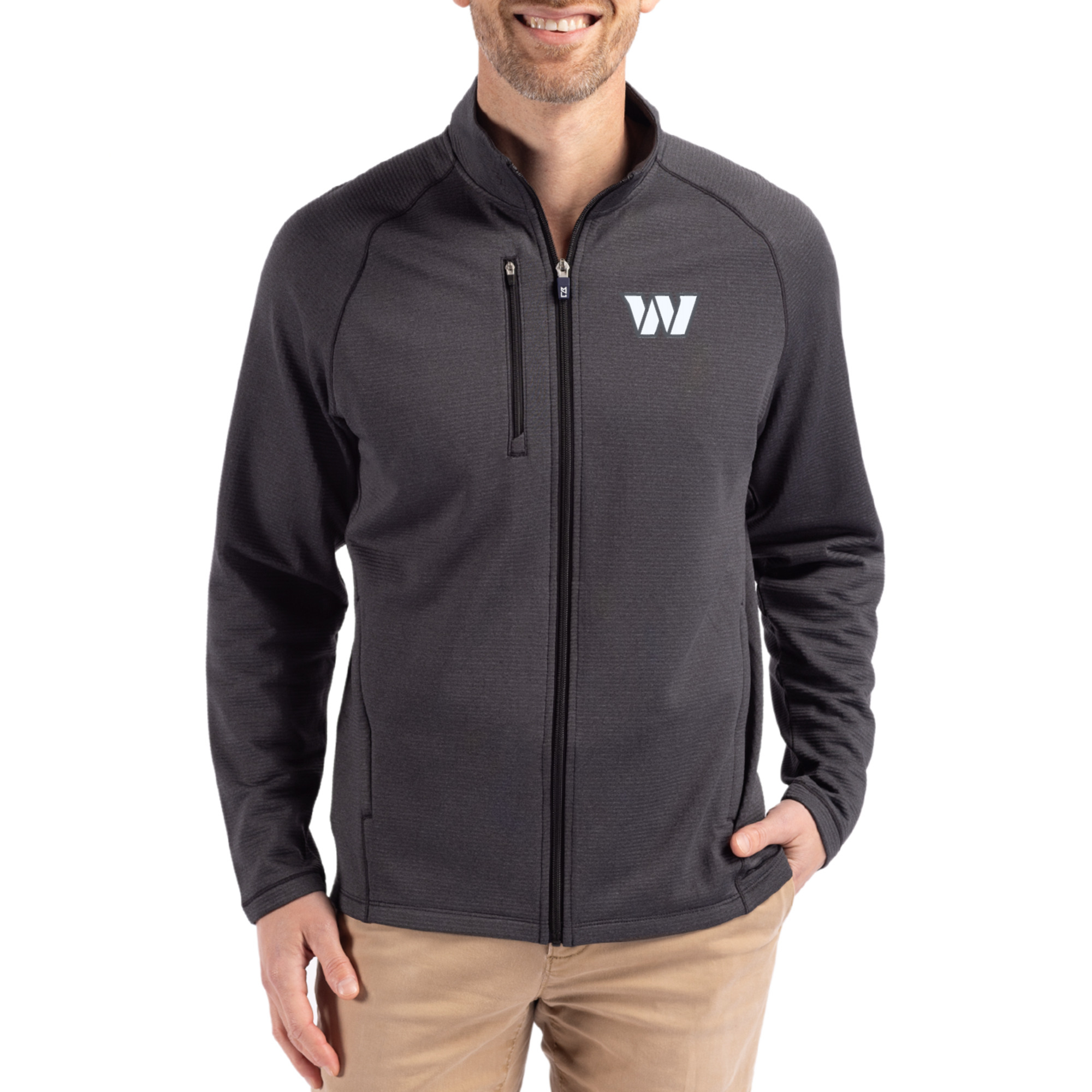 Men's Cutter & Buck  Heather Black Washington Commanders Peshastin Eco Fleece Recycled Raglan Tri-Blend Full-Zip Jacket