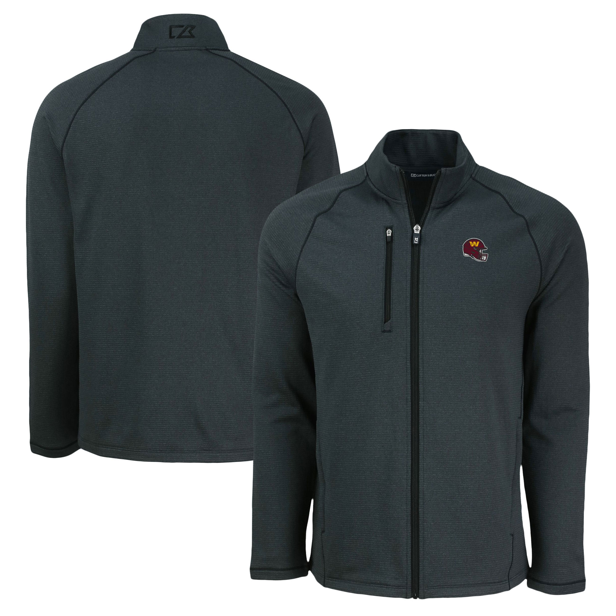 Men's Cutter & Buck Heather Black Washington Commanders Peshastin Eco Fleece Recycled Raglan Tri-Blend Full-Zip Jacket