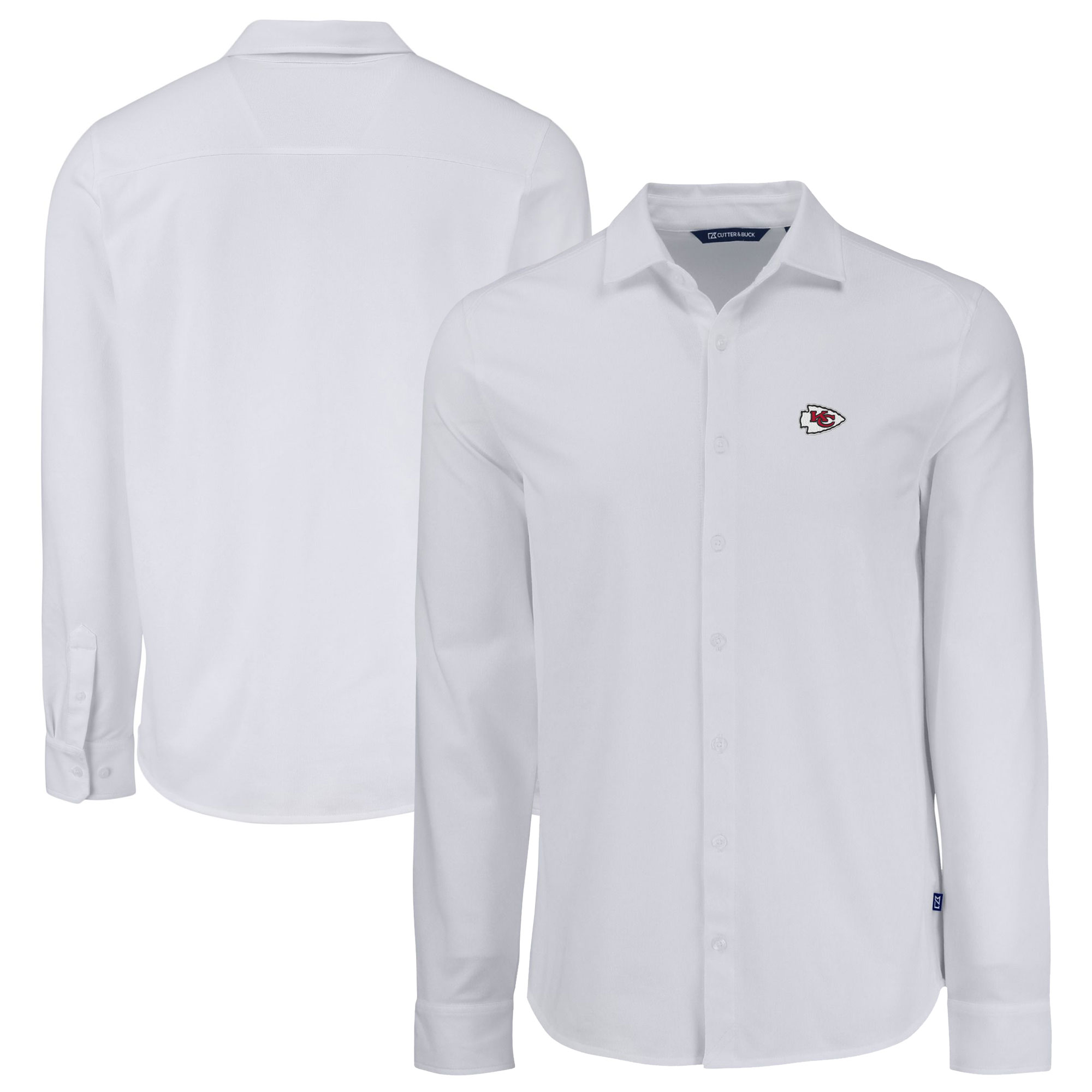 Men's Cutter & Buck White Kansas City Chiefs Knitted Advantage Tri-Blend Eco Soft Pique Long Sleeve Button-Up Shirt