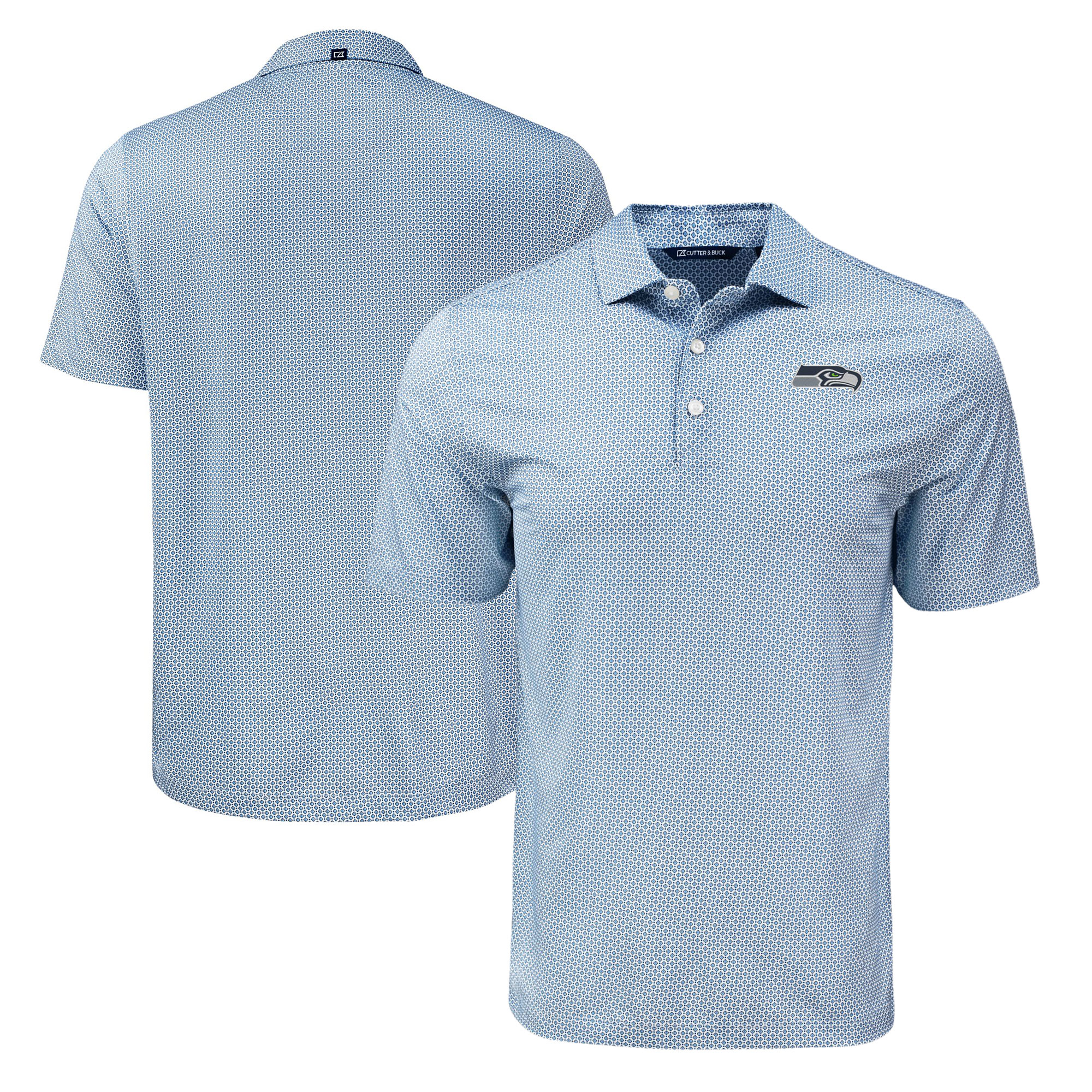 Men's Cutter & Buck Blue Seattle Seahawks Pike Eco Diamond Dot Print Polo