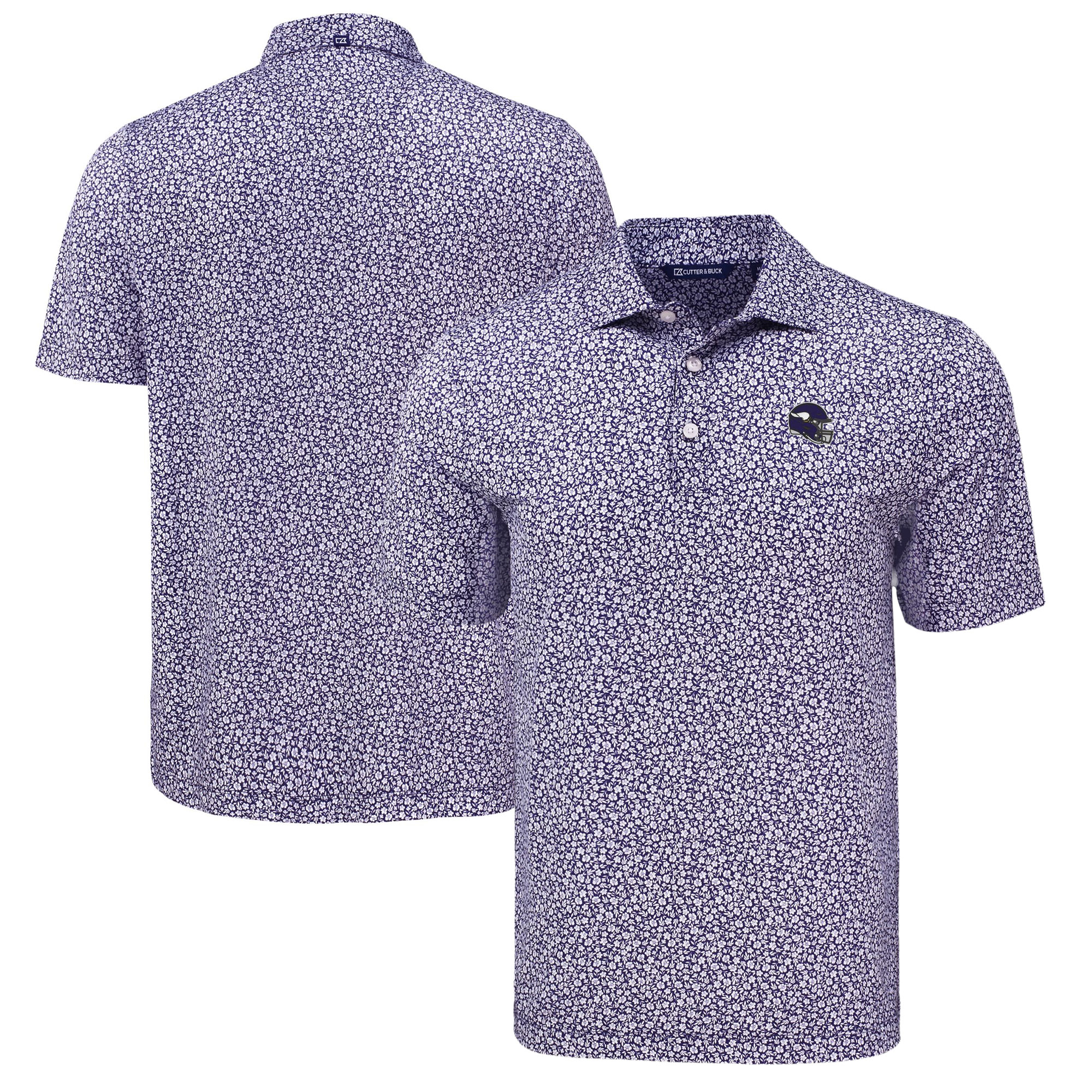 Men's Cutter & Buck Purple Minnesota Vikings Pike Eco Flora Print Polo