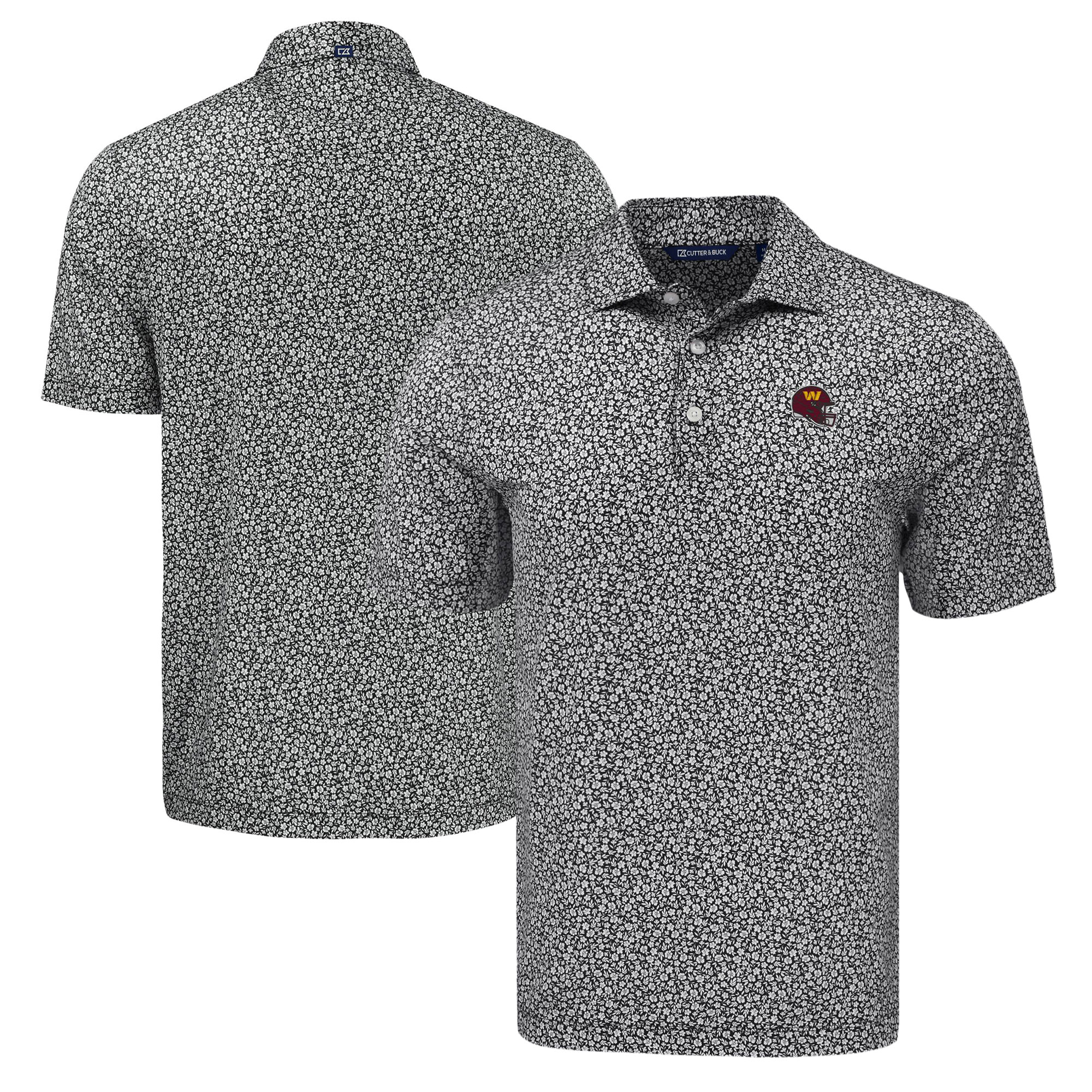 Men's Cutter & Buck Black Washington Commanders Pike Eco Flora Print Polo