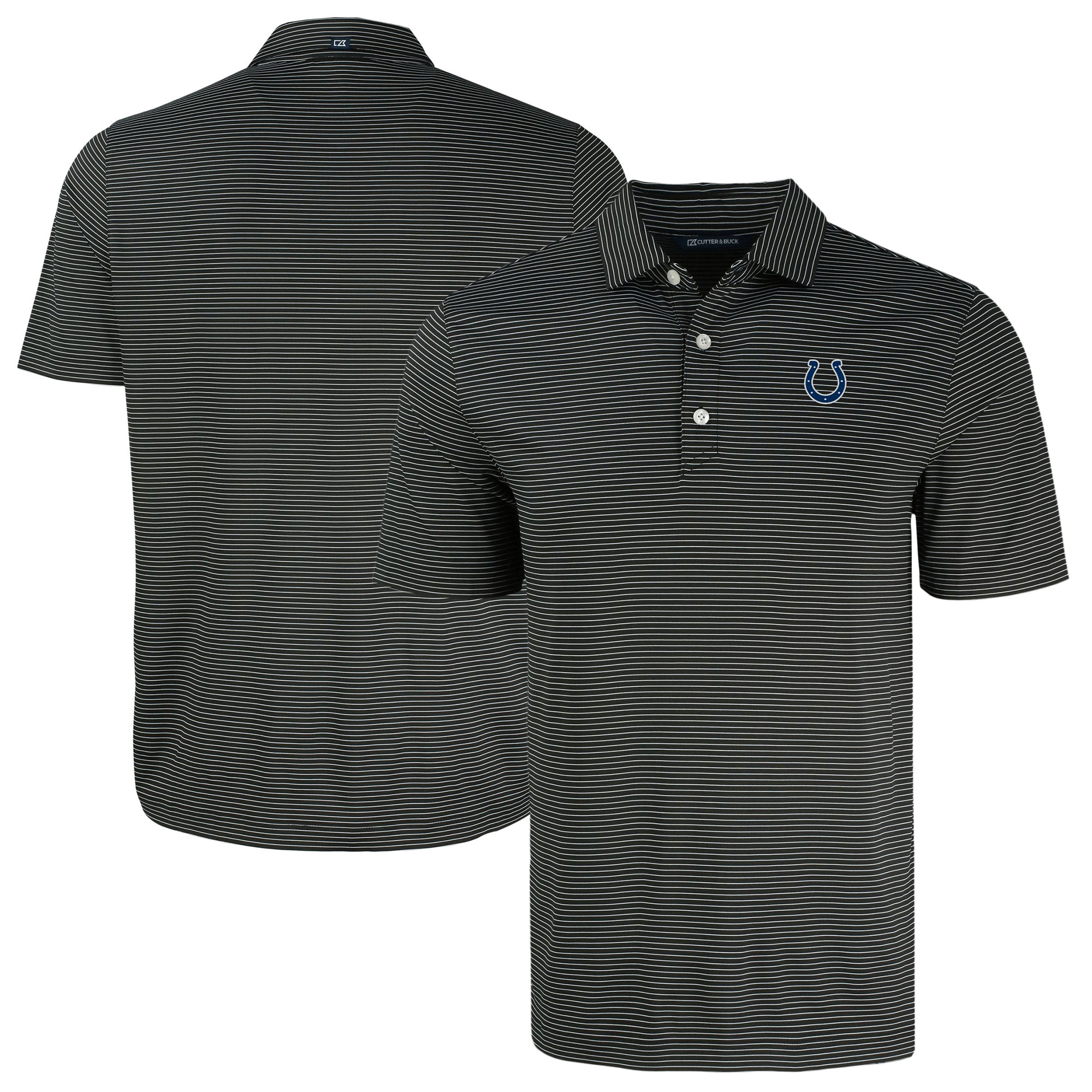 Men's Cutter & Buck Black Indianapolis Colts Forge Eco Fine Line Stripe Polo