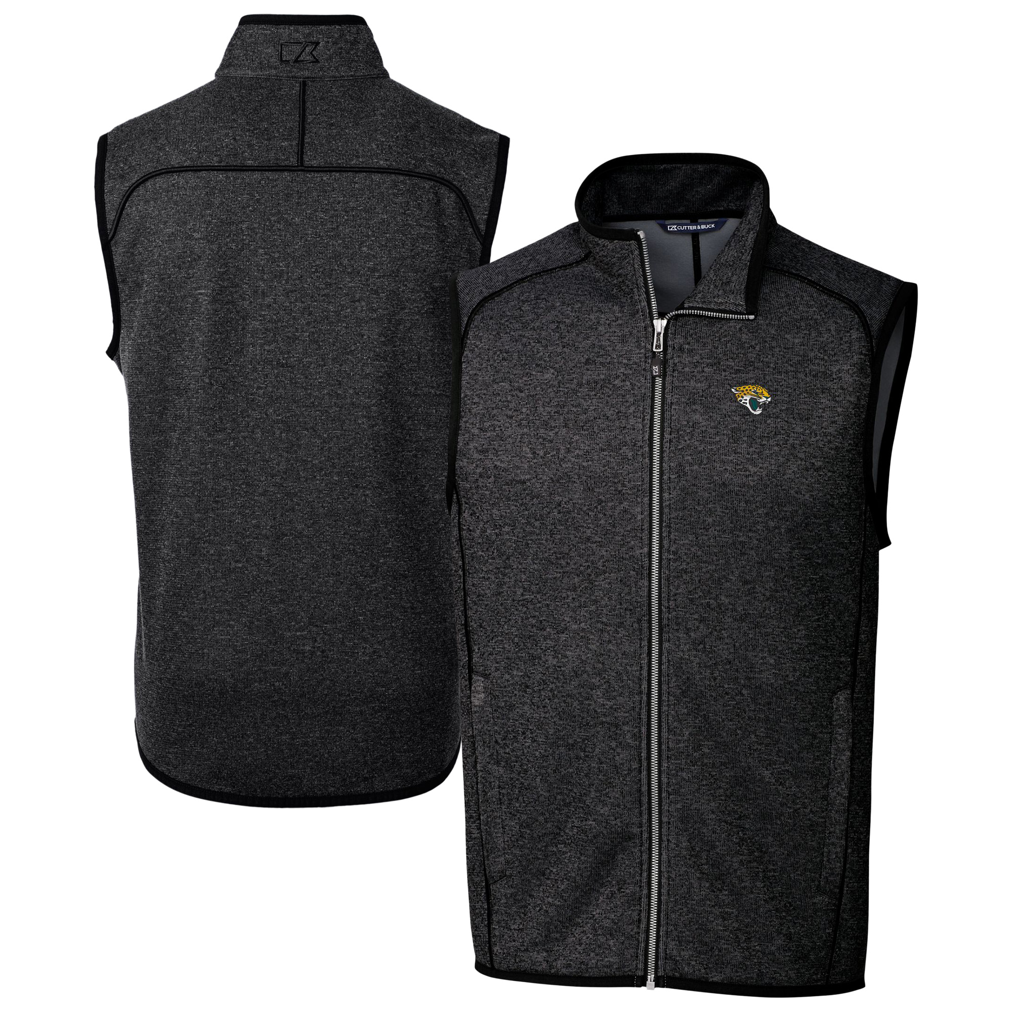 Men's Cutter & Buck Heather Charcoal Jacksonville Jaguars Big & Tall Mainsail Sweater Knit Fleece Full-Zip Vest