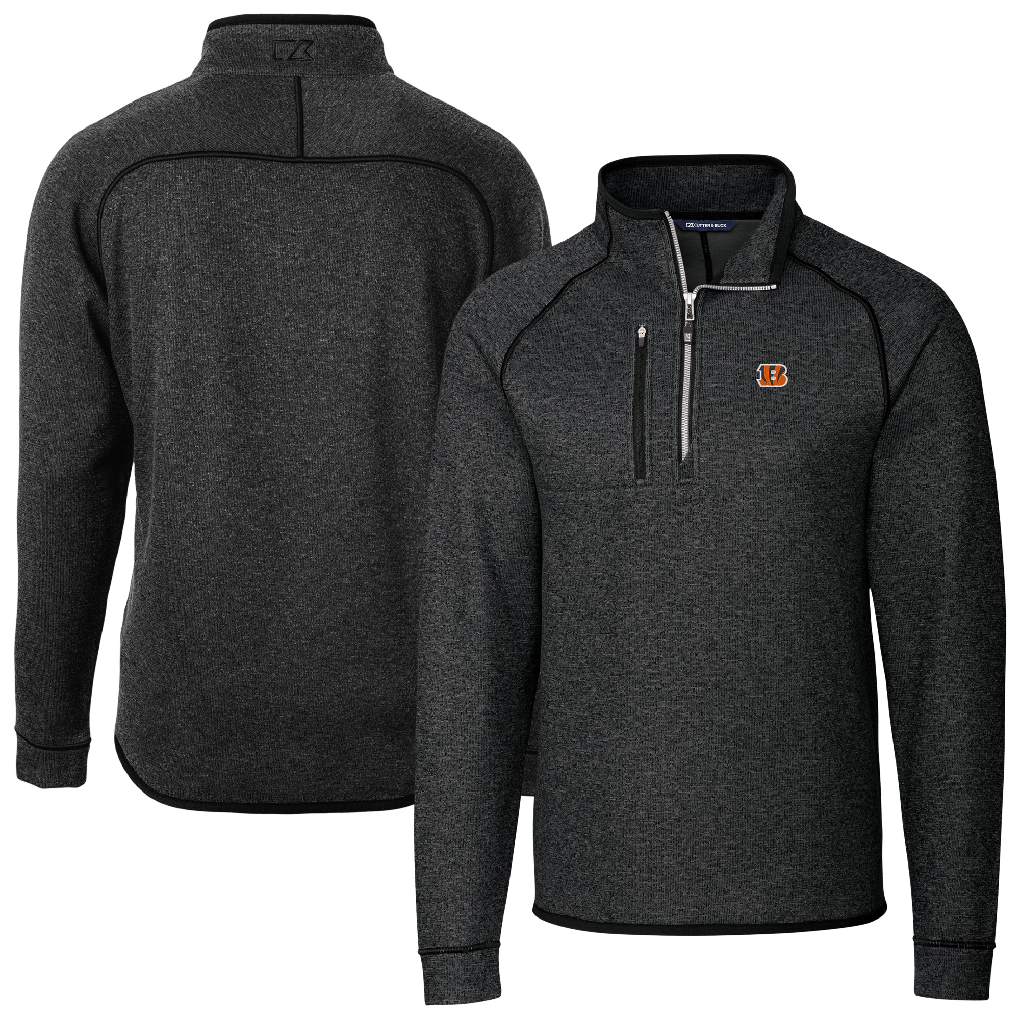 Men's Cutter & Buck Heather Charcoal Cincinnati Bengals Big & Tall Mainsail Sweater-Knit Raglan Half-Zip Jacket
