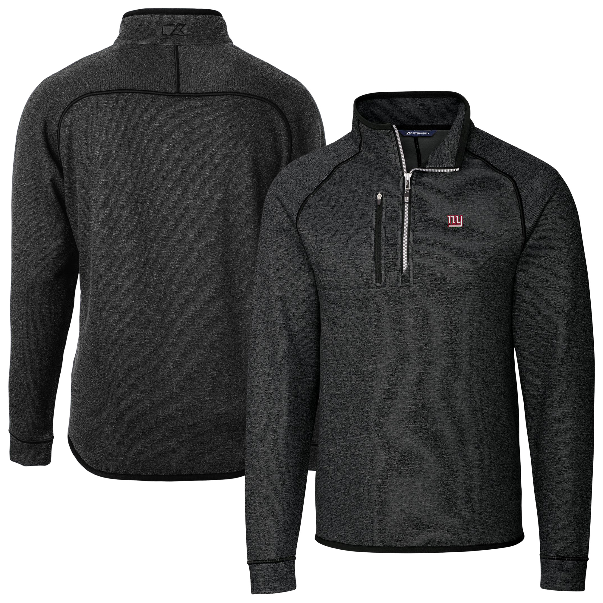 Men's Cutter & Buck Heather Charcoal New York Giants Big & Tall Mainsail Sweater-Knit Raglan Half-Zip Jacket