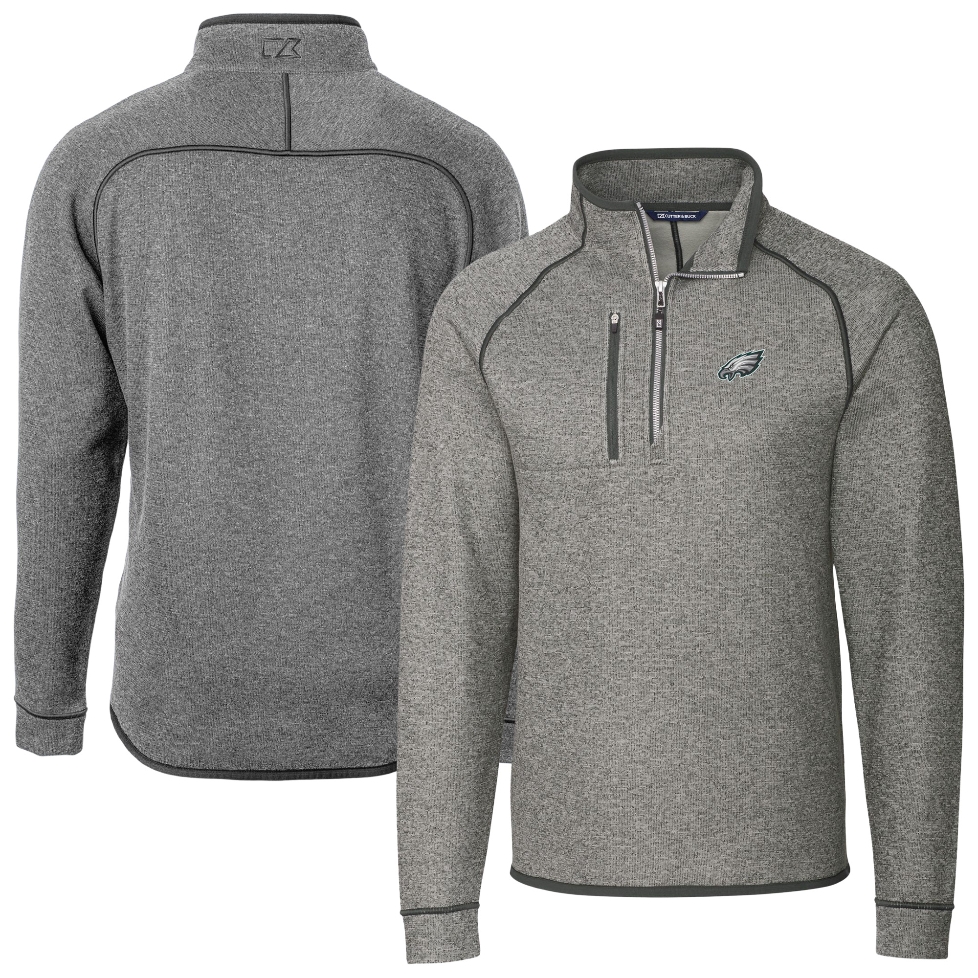 Men's Cutter & Buck Heather Gray Philadelphia Eagles Big & Tall Mainsail Sweater-Knit Raglan Half-Zip Jacket