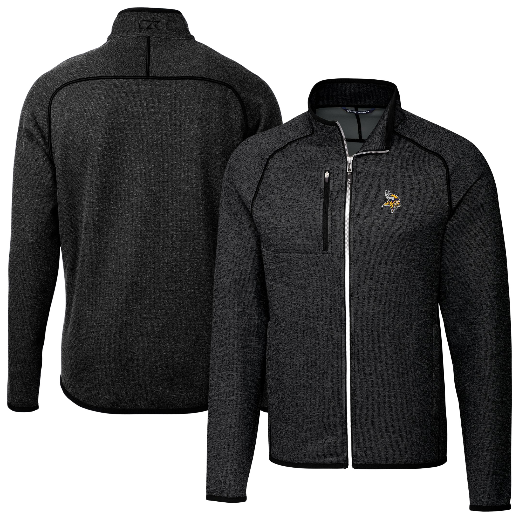 Men's Cutter & Buck Heather Charcoal Minnesota Vikings Big & Tall Mainsail Sweater-Knit Full-Zip Jacket