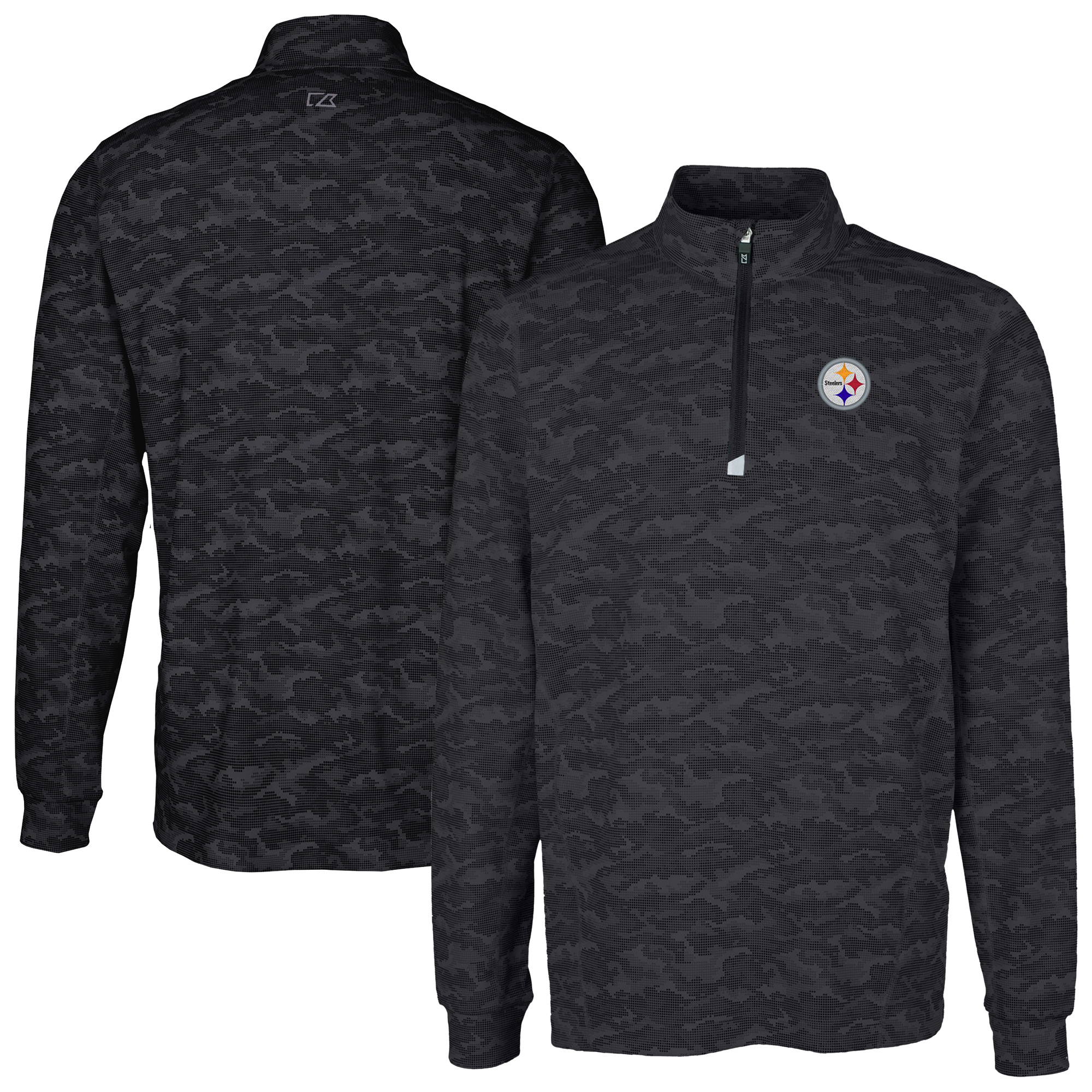 Men's Cutter & Buck Black Pittsburgh Steelers Big & Tall Traverse Eco Camo Tri-Blend DryTec Quarter-Zip Jacket