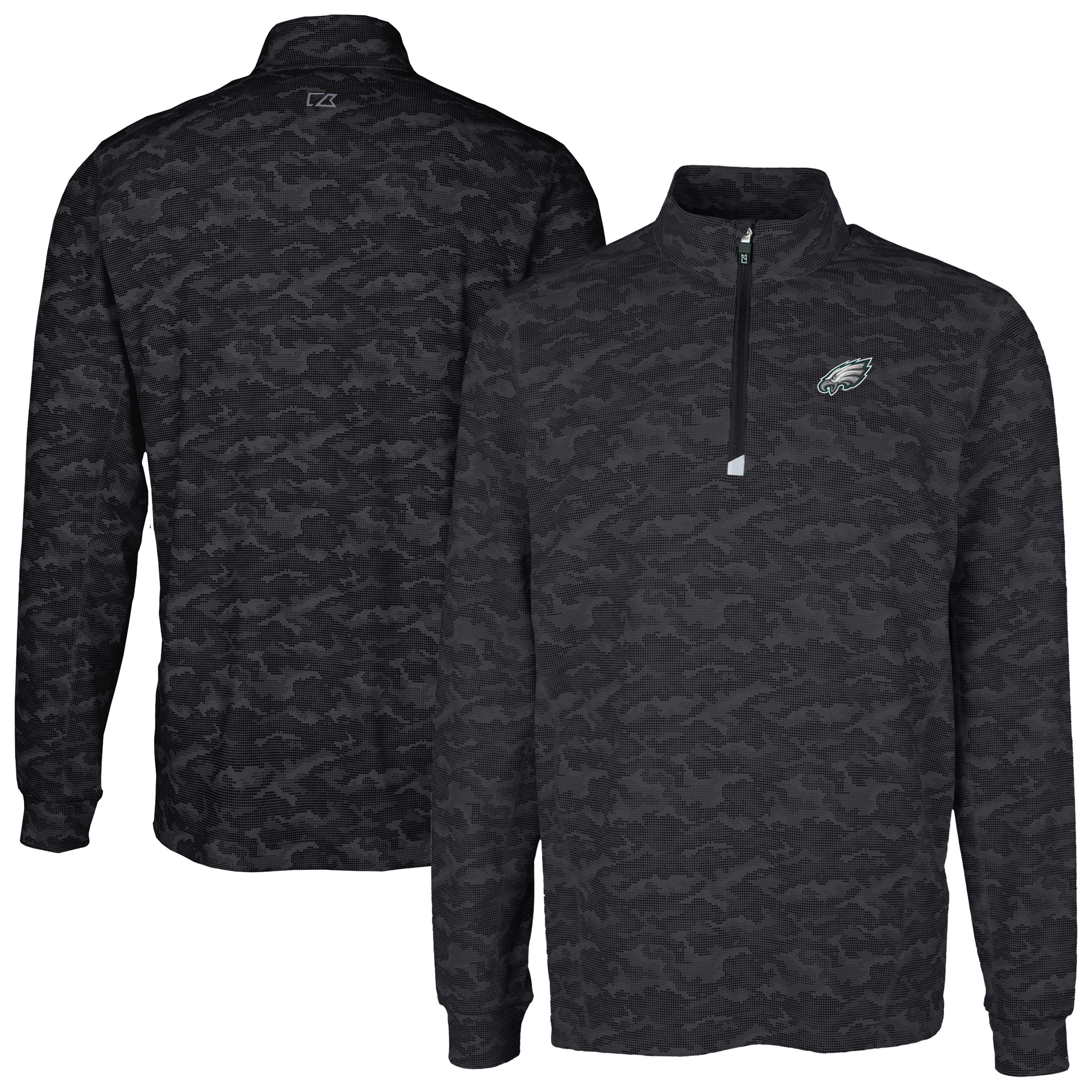 Men's Cutter & Buck Black Philadelphia Eagles Big & Tall Traverse Eco Camo Tri-Blend DryTec Quarter-Zip Jacket