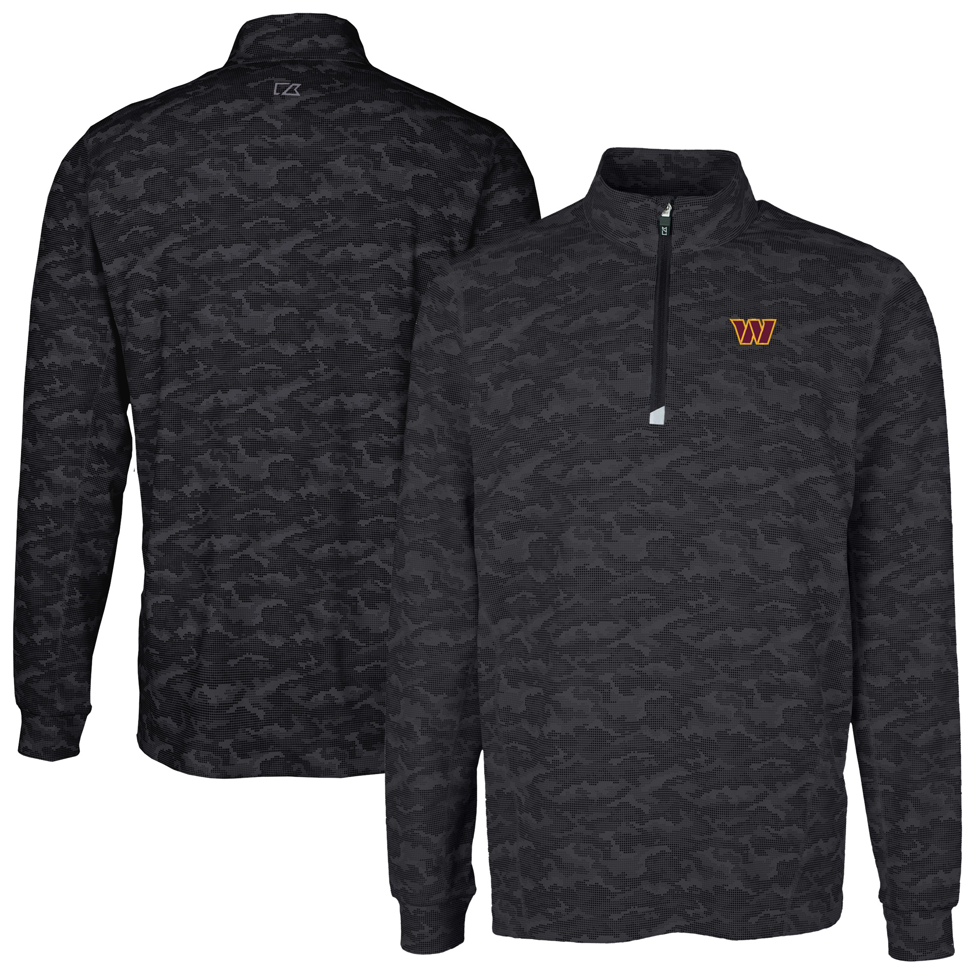 Men's Cutter & Buck Black Washington Commanders Big & Tall Traverse Eco Camo Tri-Blend DryTec Quarter-Zip Jacket