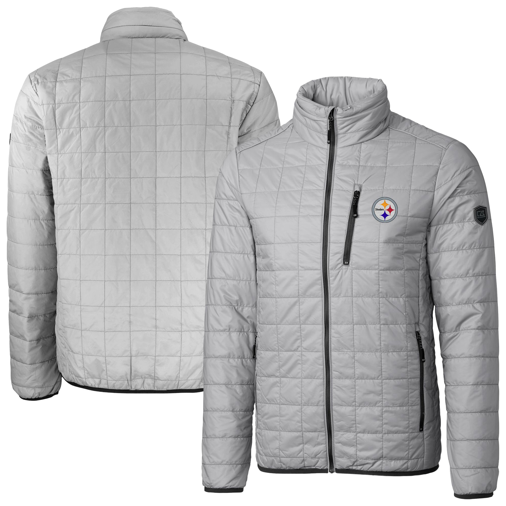 Men's Cutter & Buck Gray Pittsburgh Steelers Big & Tall Rainier Eco Insulated PrimaLoft Full-Zip Puffer Jacket