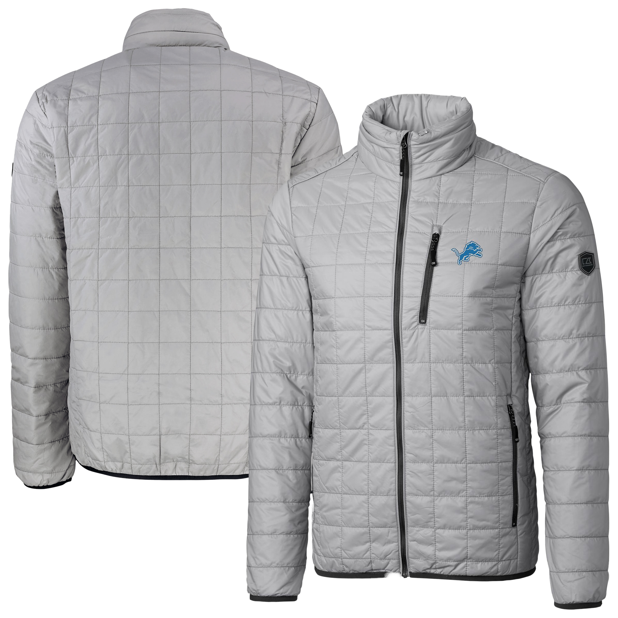 Men's Cutter & Buck Gray Detroit Lions Big & Tall Rainier PrimaLoft Eco Insulated Full-Zip Puffer Jacket