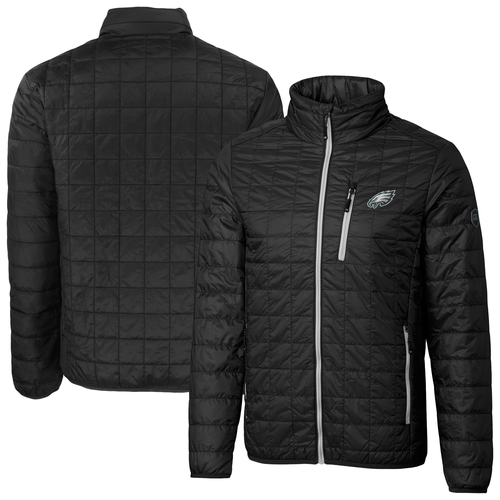 Men's Cutter & Buck Black Philadelphia Eagles Big & Tall Rainier PrimaLoft Eco Insulated Full-Zip Puffer Jacket