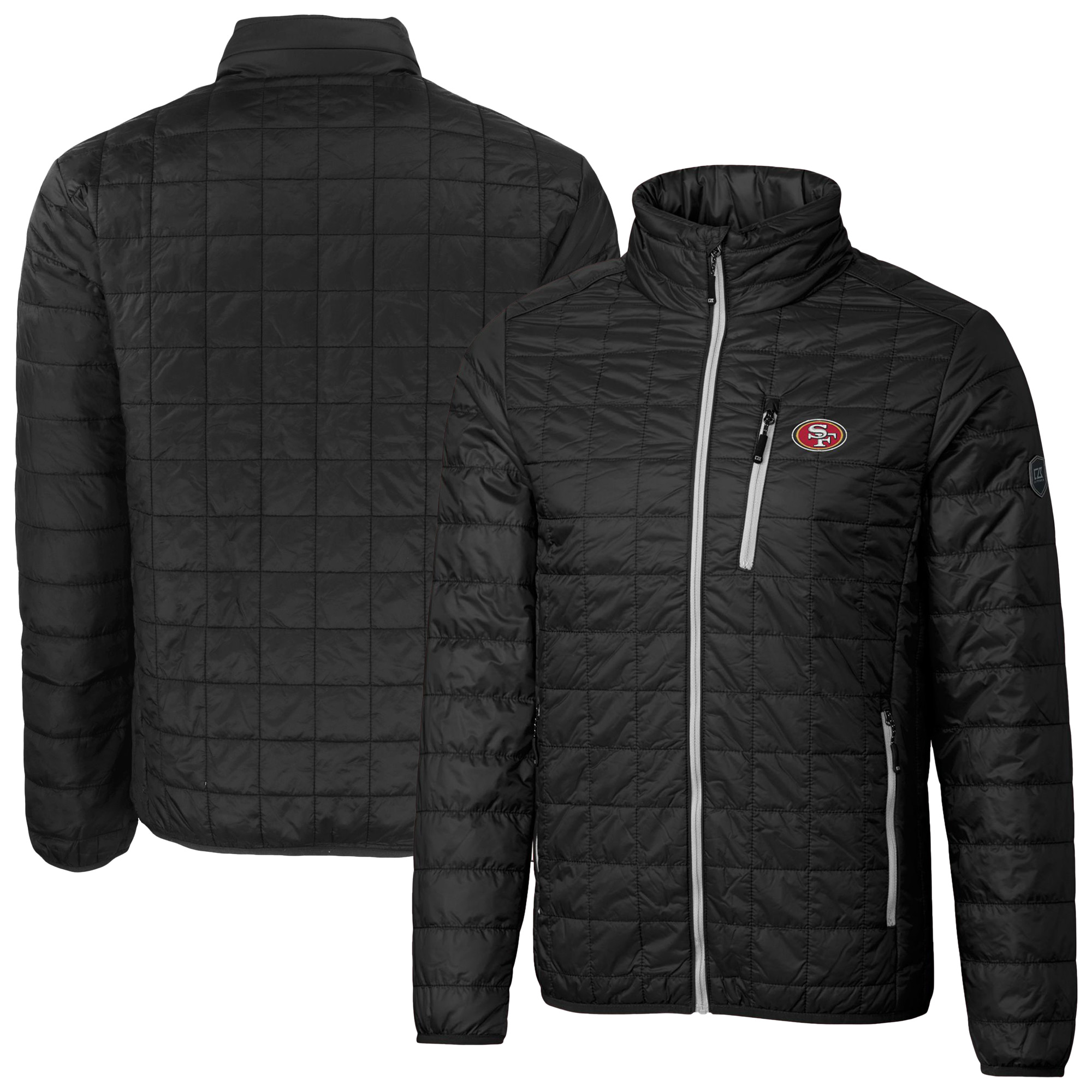 Men's Cutter & Buck Black San Francisco 49ers Big & Tall Rainier PrimaLoft Eco Insulated Full-Zip Puffer Jacket