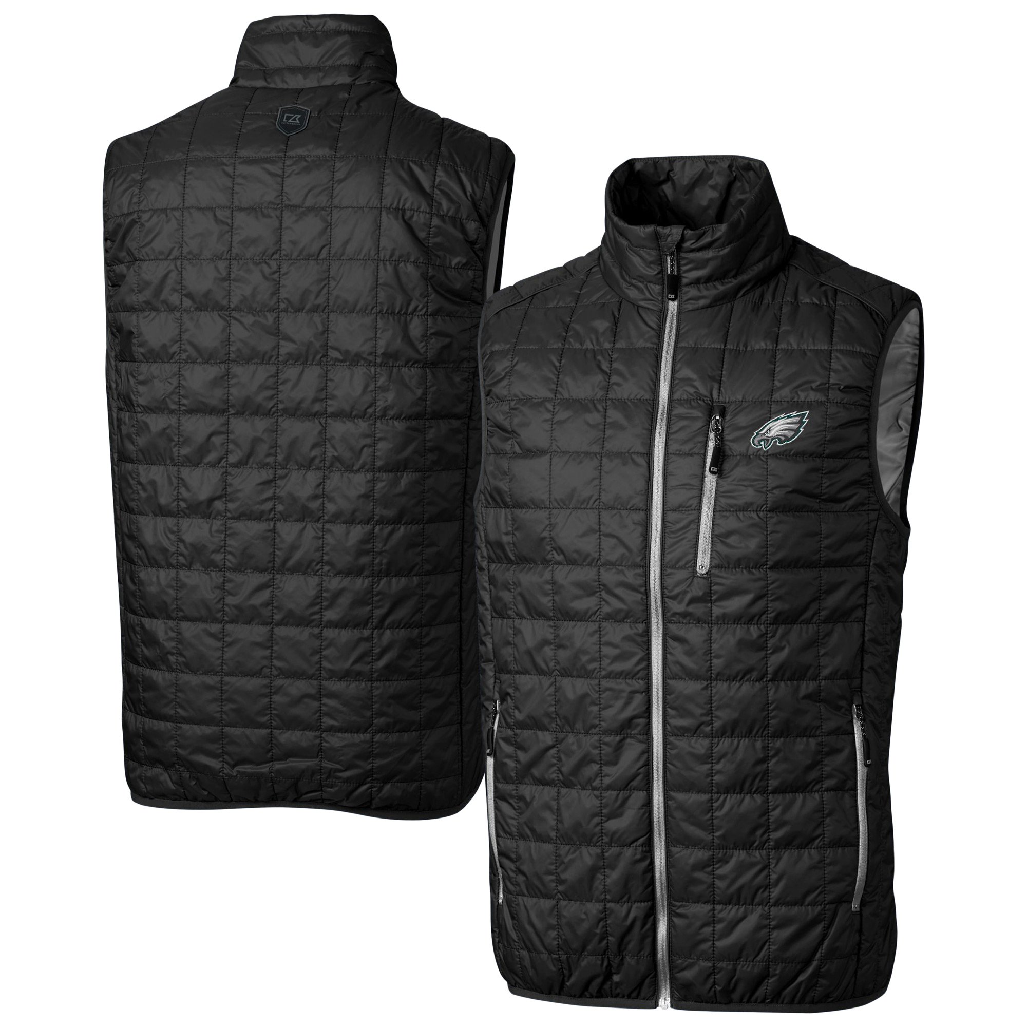 Men's Cutter & Buck Black Philadelphia Eagles Big & Tall Rainier PrimaLoft® Eco Insulated Full-Zip Puffer Vest