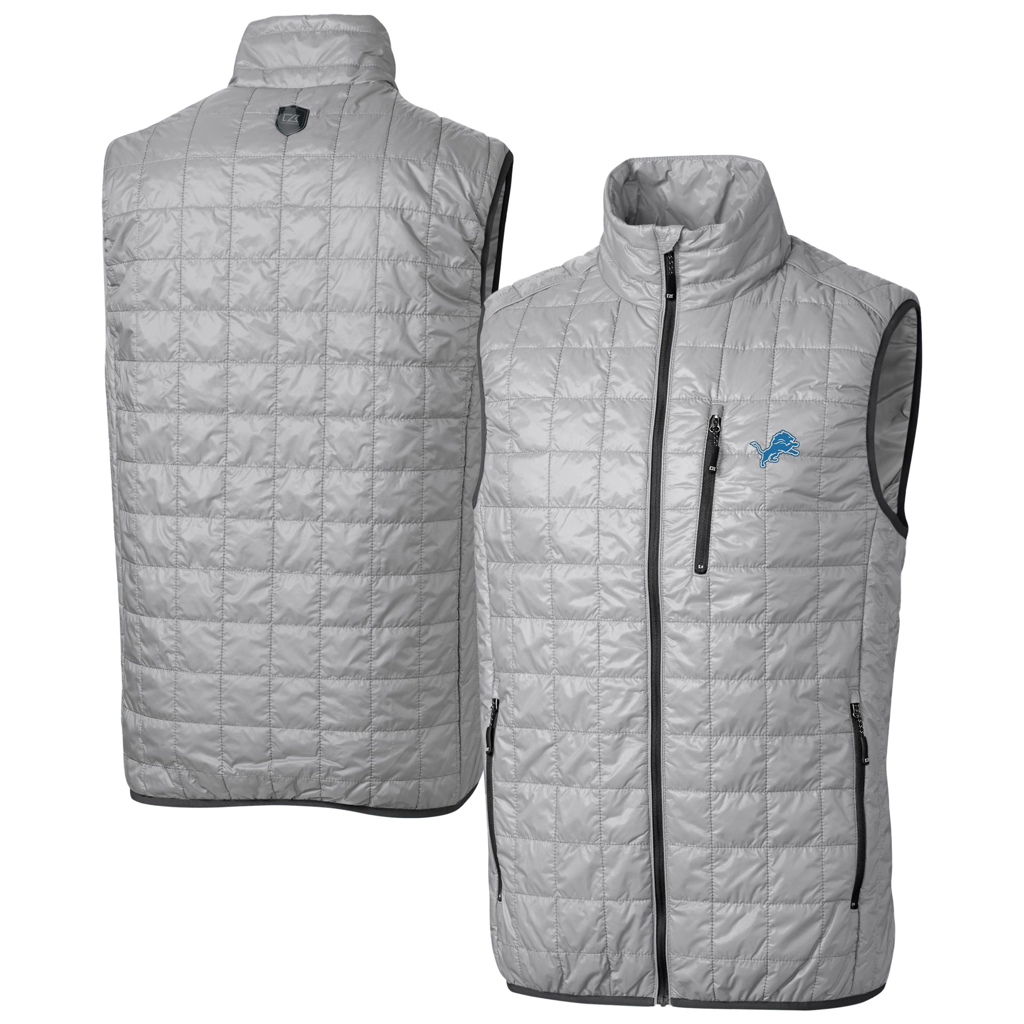 Men's Cutter & Buck Gray Detroit Lions Big & Tall Rainier PrimaLoft® Eco Insulated Full-Zip Puffer Vest
