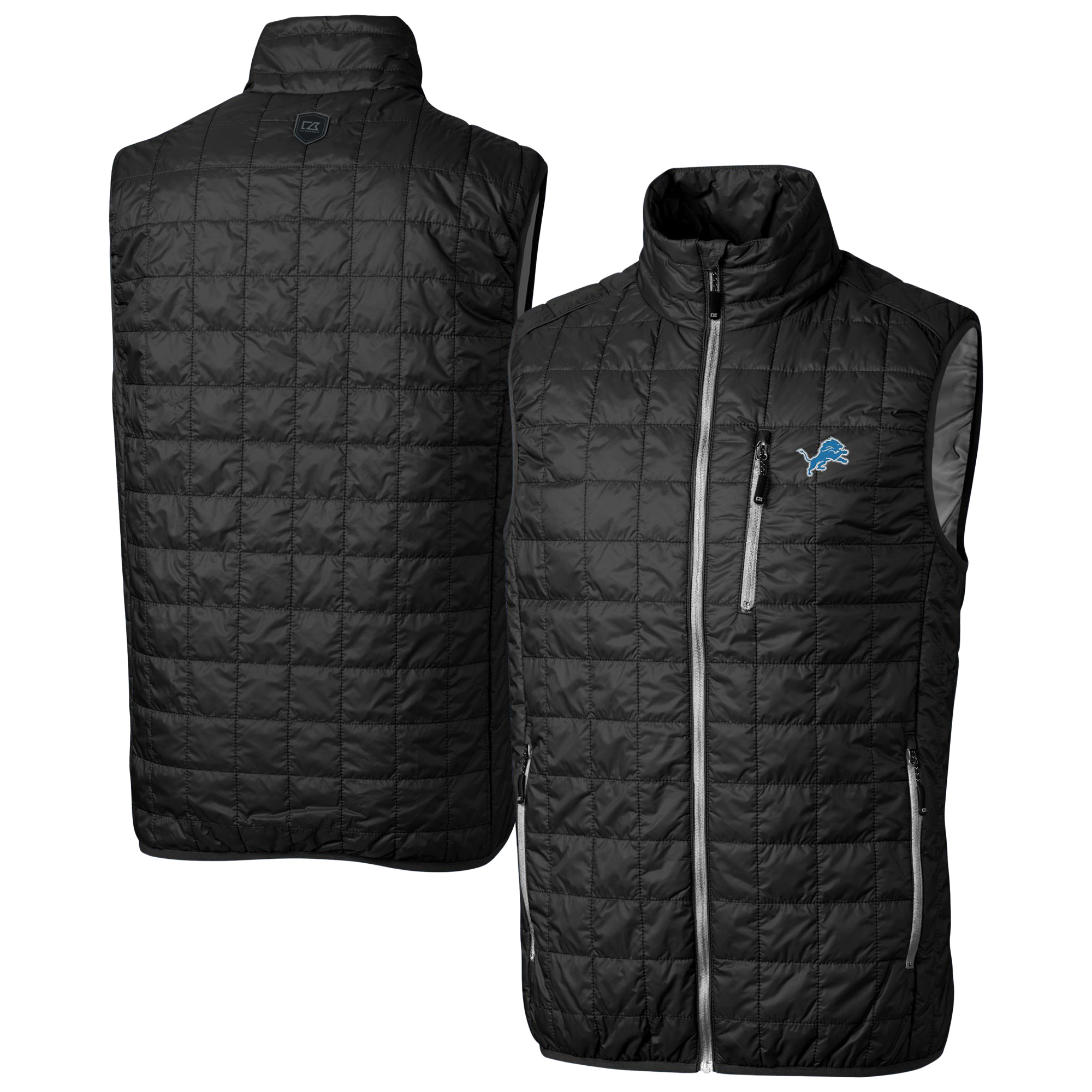 Men's Cutter & Buck Black Detroit Lions Big & Tall Rainier PrimaLoft® Eco Insulated Full-Zip Puffer Vest