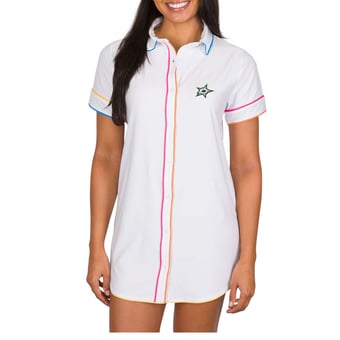Women's Concepts Sport White Dallas Stars Flutter Knit Button-Up Nightshirt