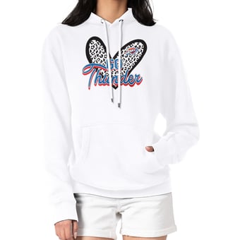 Women's G-III 4Her by Carl Banks White Oklahoma City Thunder Leopard Heart Graphic Fleece Pullover Hoodie