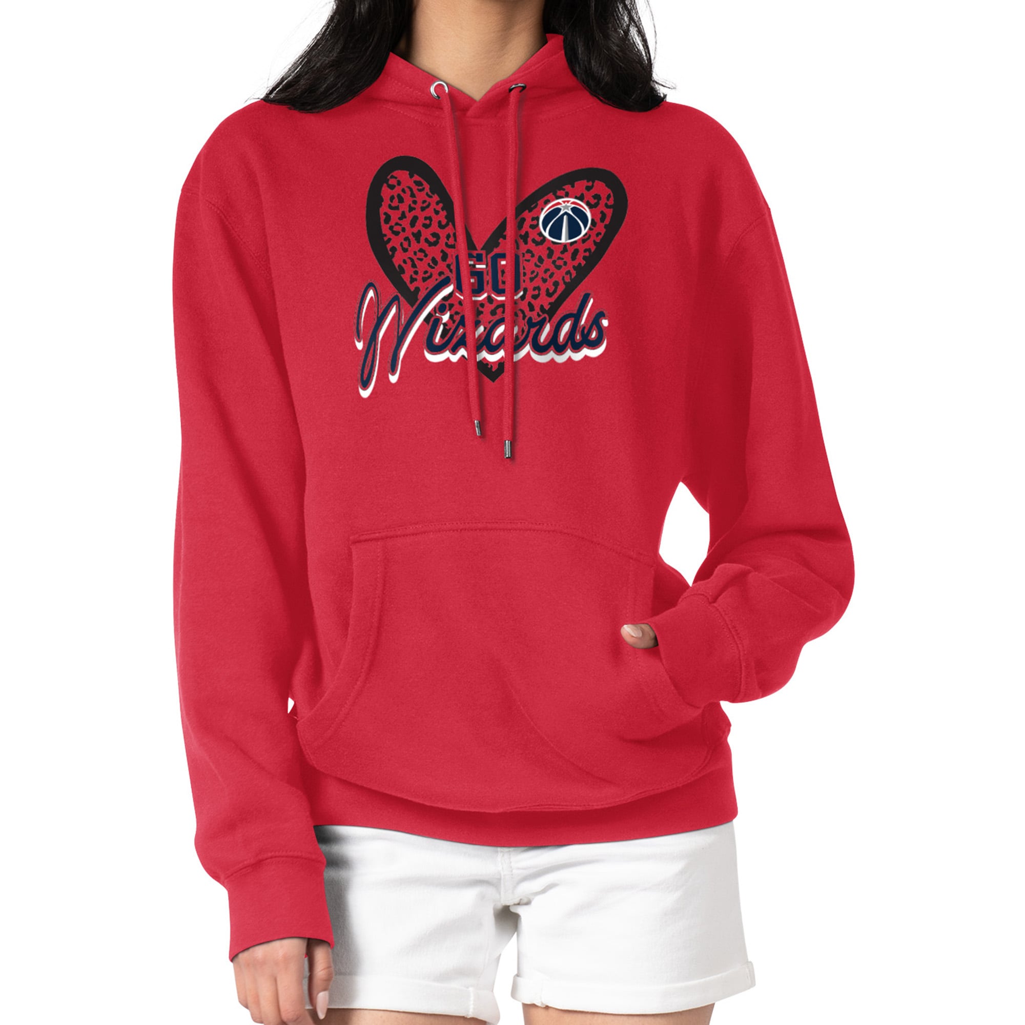 Women's G-III 4Her by Carl Banks Red Washington Wizards Leopard Heart Graphic Fleece Pullover Hoodie