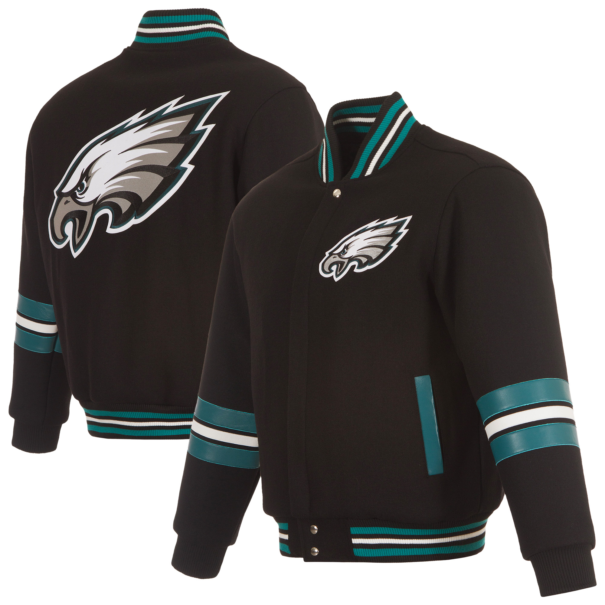 Men's JH Design Black Philadelphia Eagles Full-Zip Varsity Jacket