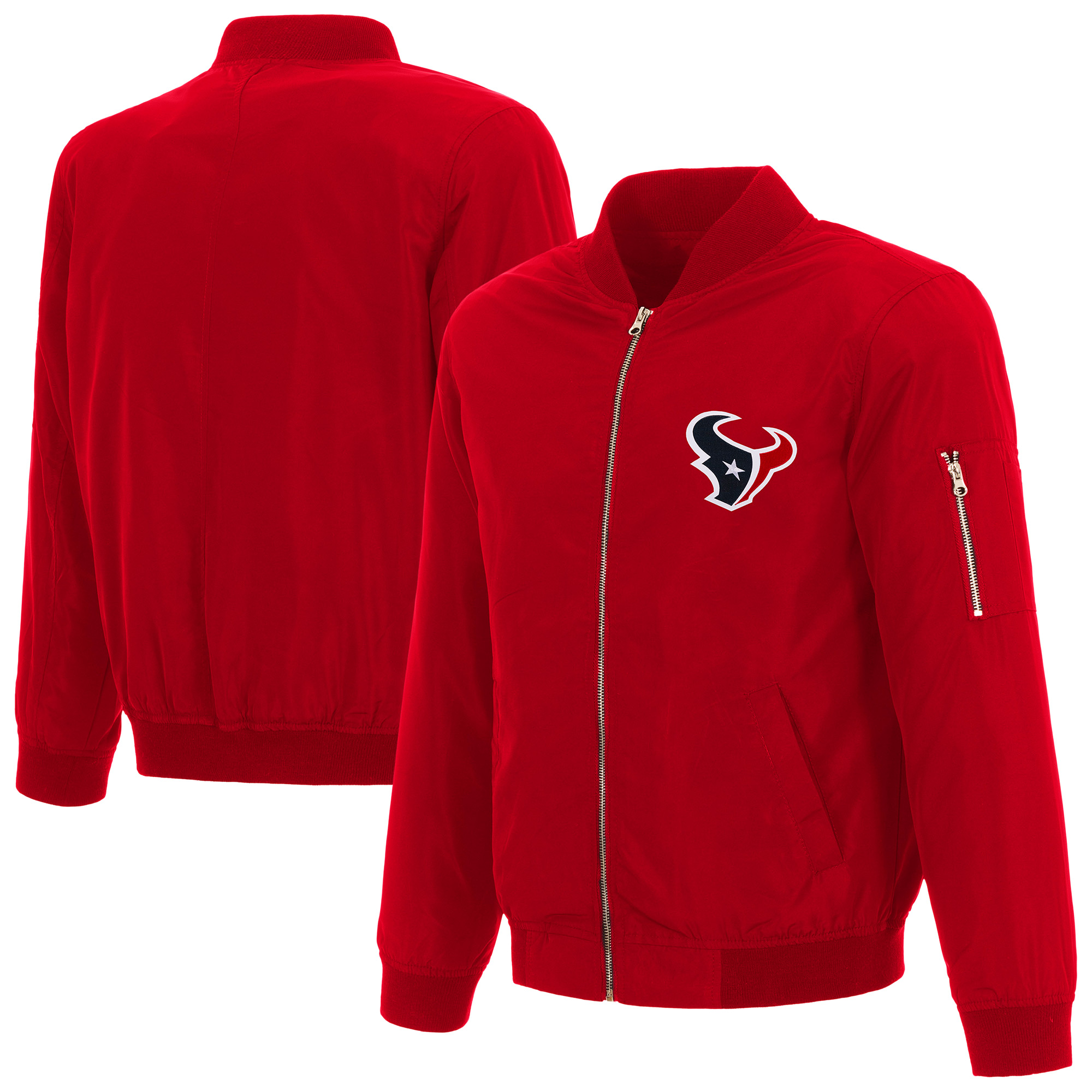 Men's JH Design Red Houston Texans Nylon Bomber Full-Zip Jacket