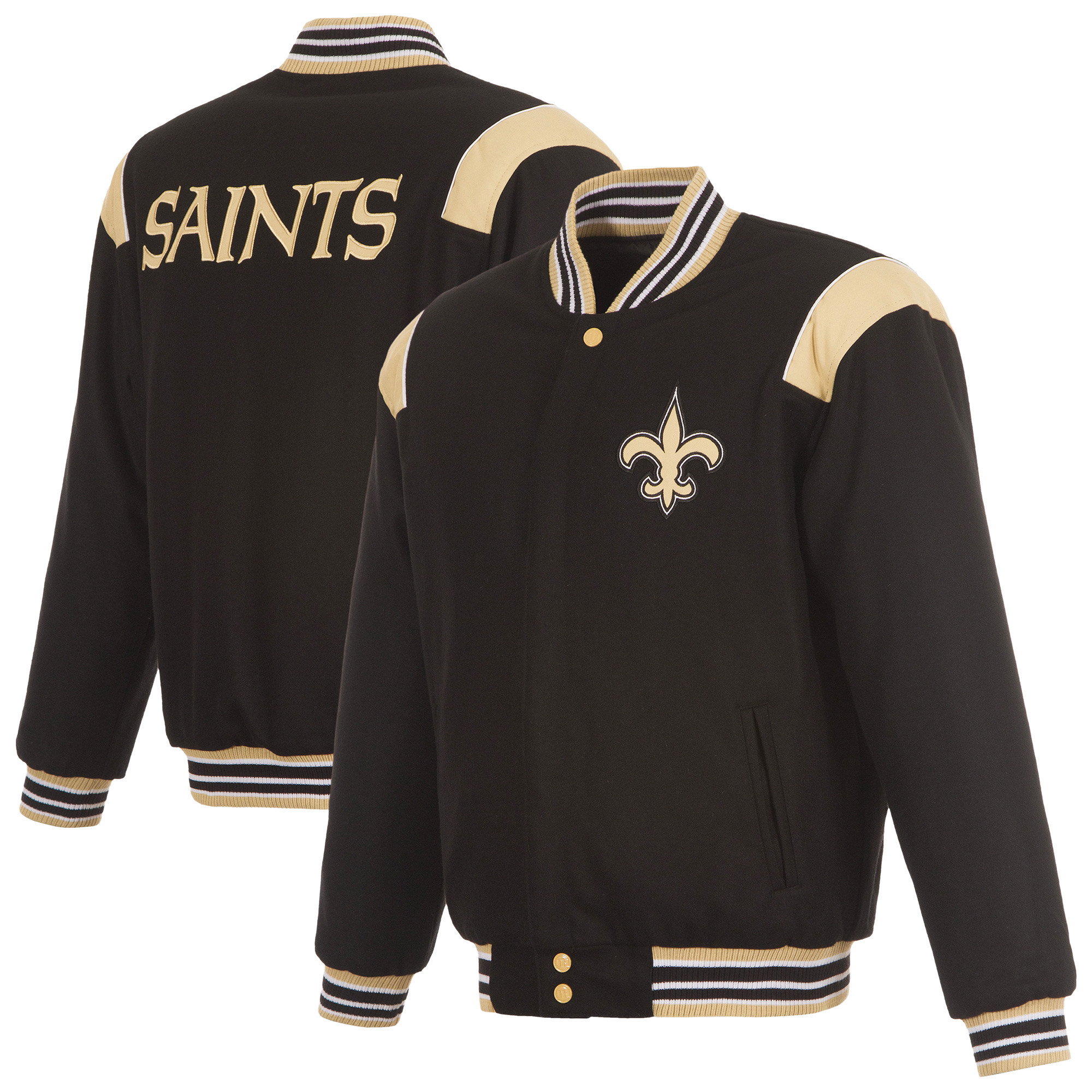 Men's JH Design Black New Orleans Saints Reversible Wool Full-Zip Jacket